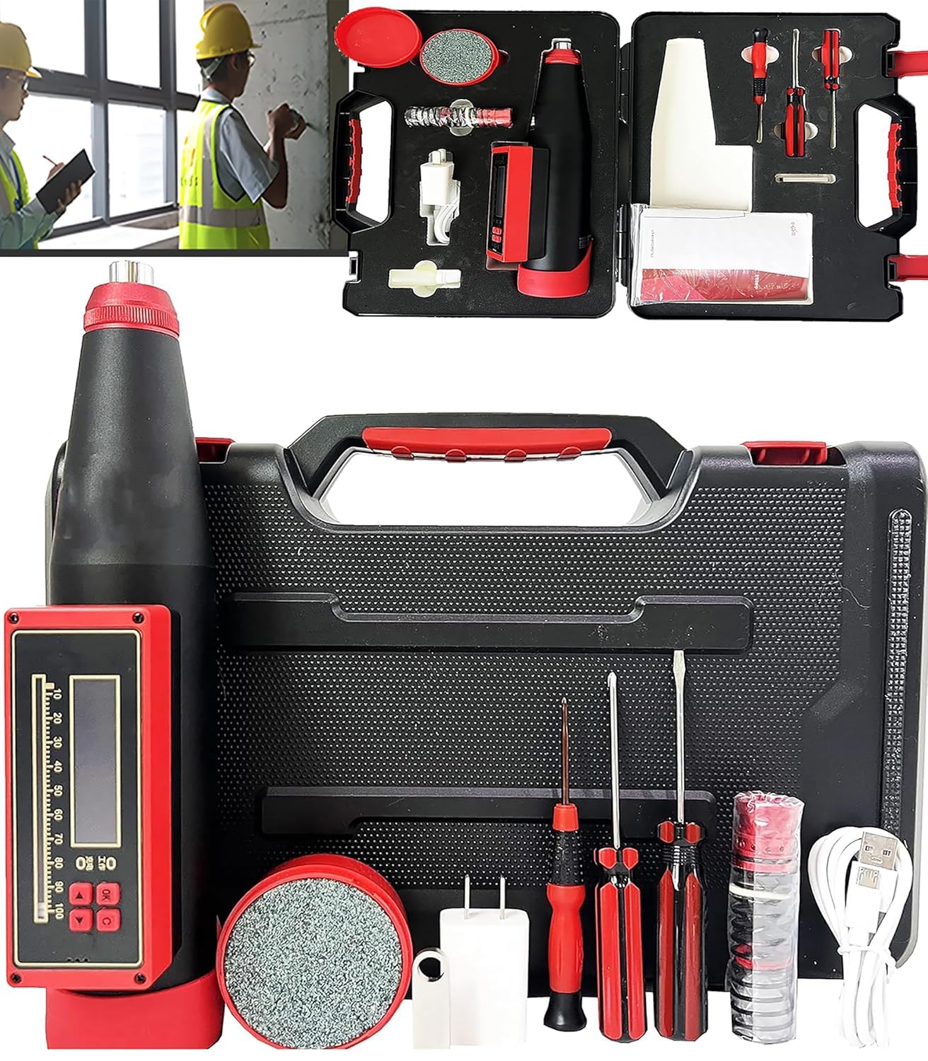 VTSYIQI Digital Concrete Rebound Hammer Tester Concrete Strength Tester Equipment with 2.207J Nominal Kinetic Energy Test Range 10-60MPa 2.08-inch OLED Display USB Communication 3.7V Lithium Battery