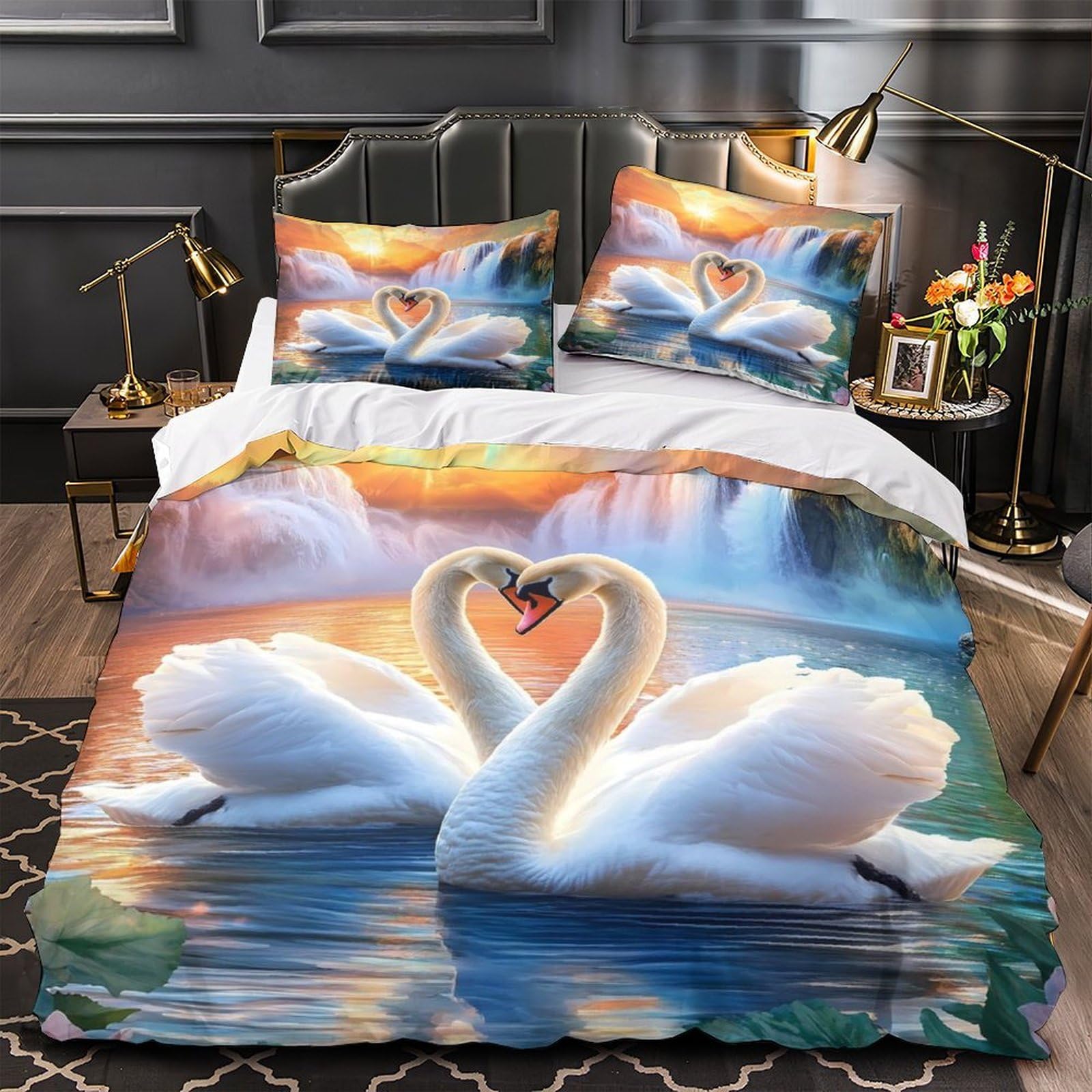 Parure de lit peinture de paysage naturel pour une chambre parentale sereine