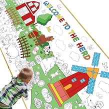 Farm Animal Giant Coloring Poster Tablecloth Birthday Party Decorations | Farm Large Coloring Poster Table Cloth DIY Drawing Paper Sheet for Farm Animal Birthday Party Decorations 31x70in