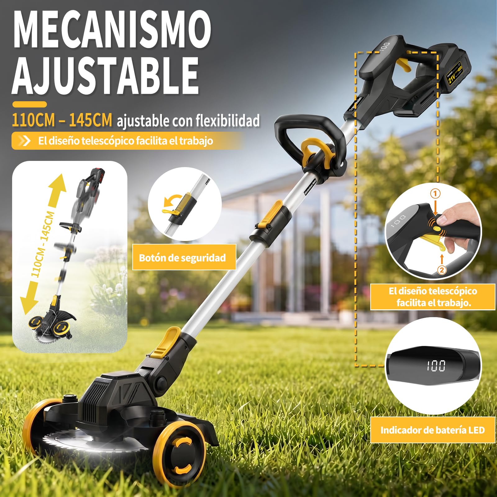 Cortabordes Inalámbrico 21V, Compatible con Baterías Makita, Desbrozadora con Cepillo para Maleza, 2 Baterías de 4.0Ah Incluidas, Motor sin Escobillas de 900W para Césped, Jardín, Patio (Negro)
