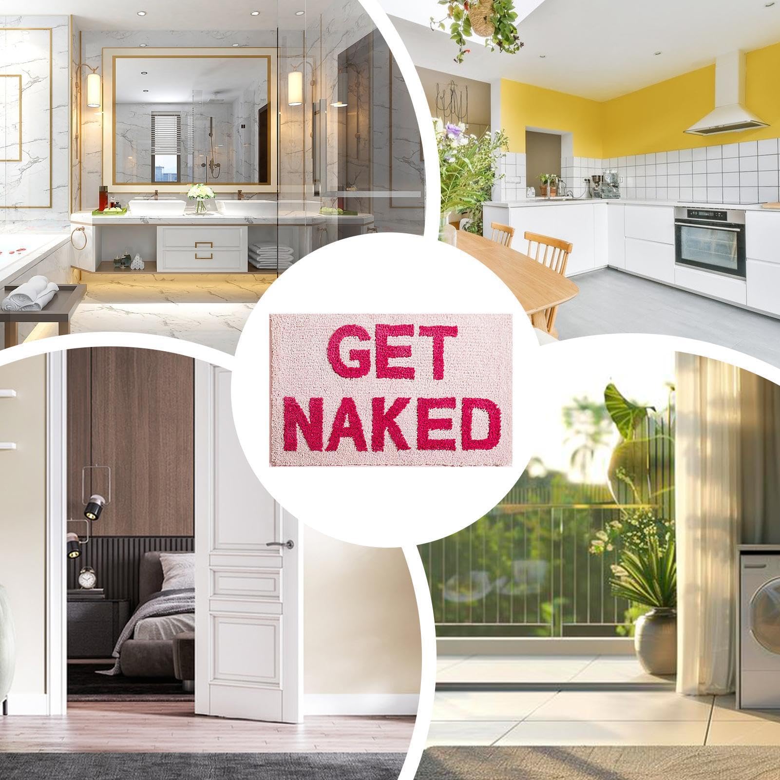 Generisch Get Naked - Set di tappetini da bagno in poliestere, 50 x 80 x 0