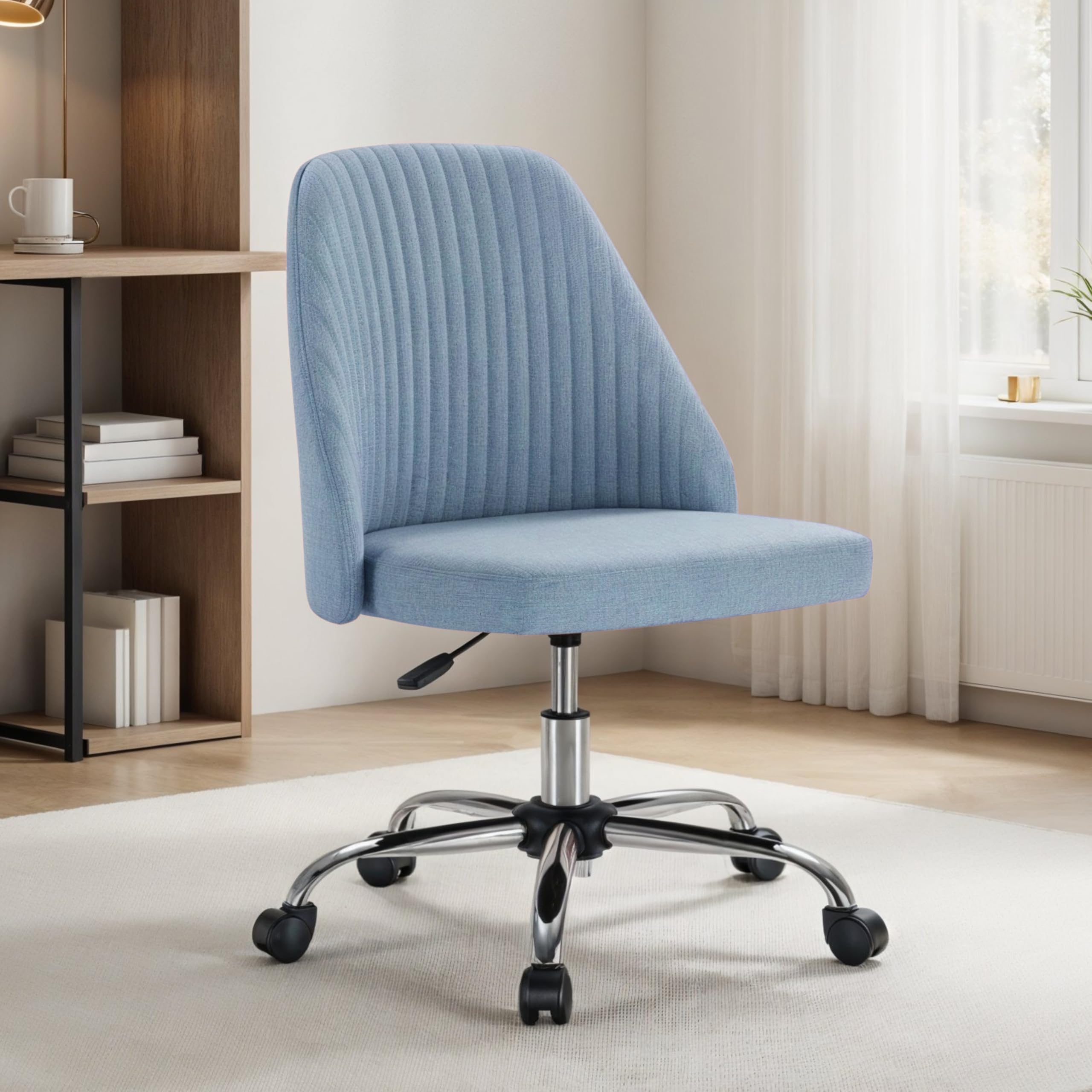 Simple Deluxe Armless Office Desk Chair Modern Cute Swivel Vanity Chair Comfy Home Office Chairs with Wheels Height