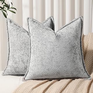 Pack of 2 Light Gray Decorative Throw Pillow Covers 18x18 Cozy Soft Chen...
