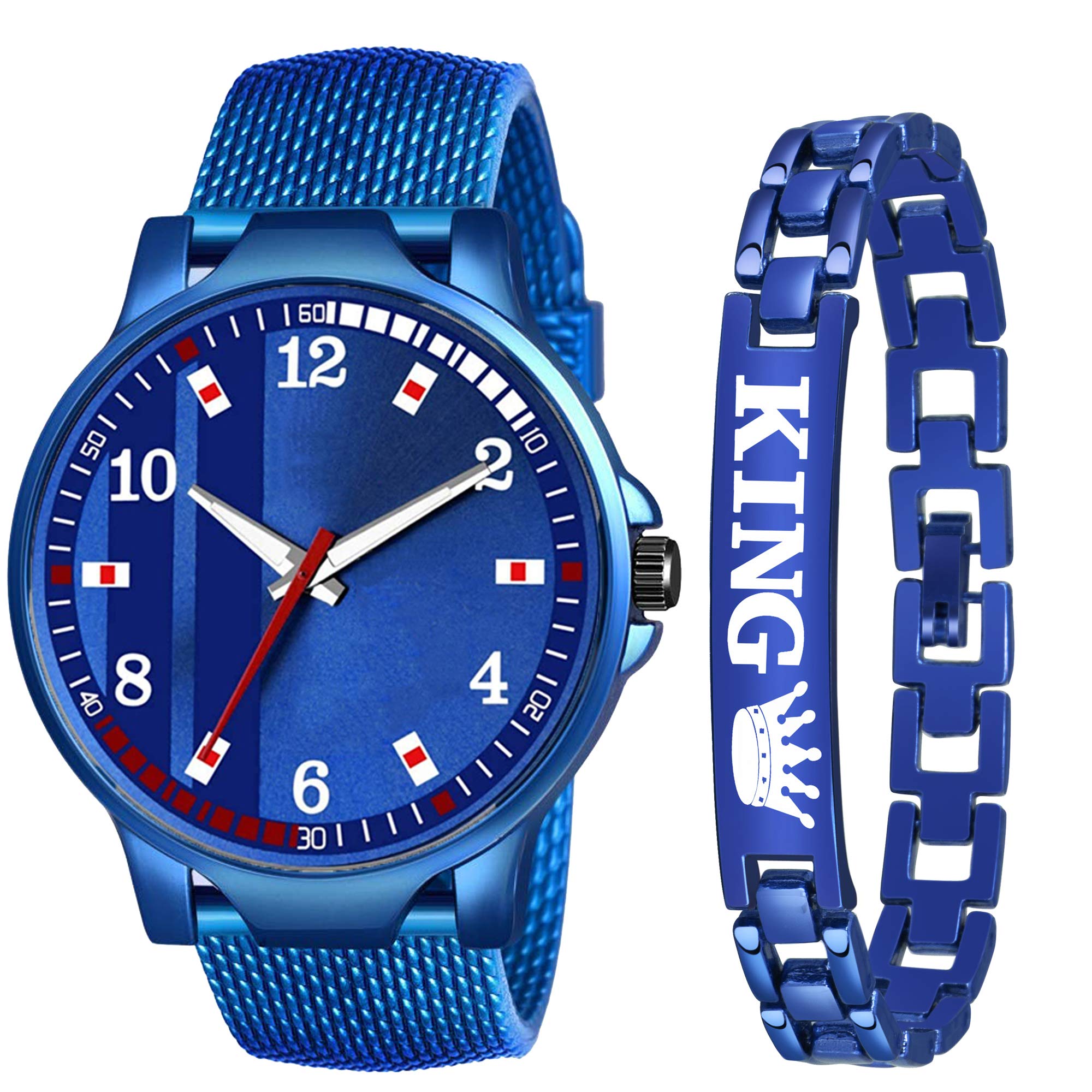 casera Analog Rubbers Strap and King Bracelets Combo Set for Men and Boy (Blue) (B092S5L18R) Amazon Price History, Amazon Price Tracker