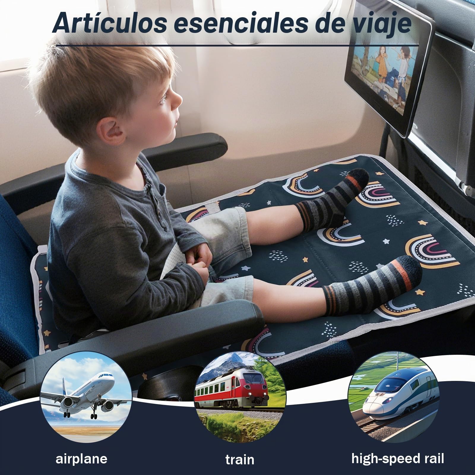 LURICO Reposapiés de Avión para Niños, 76x44.5 cm Extensores de Asientos Plegable Hamaca de Pie Cama de Avión para Descanso de Niños Cama de Viaje para Expandir Las Piernas de Descanso
