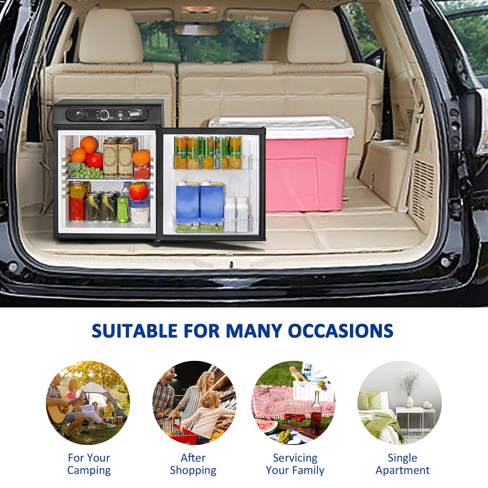 Buy Smad Propane Refrigerator 1.4 Cu.Ft, 3 Way Mini Fridge, 12 V/110V