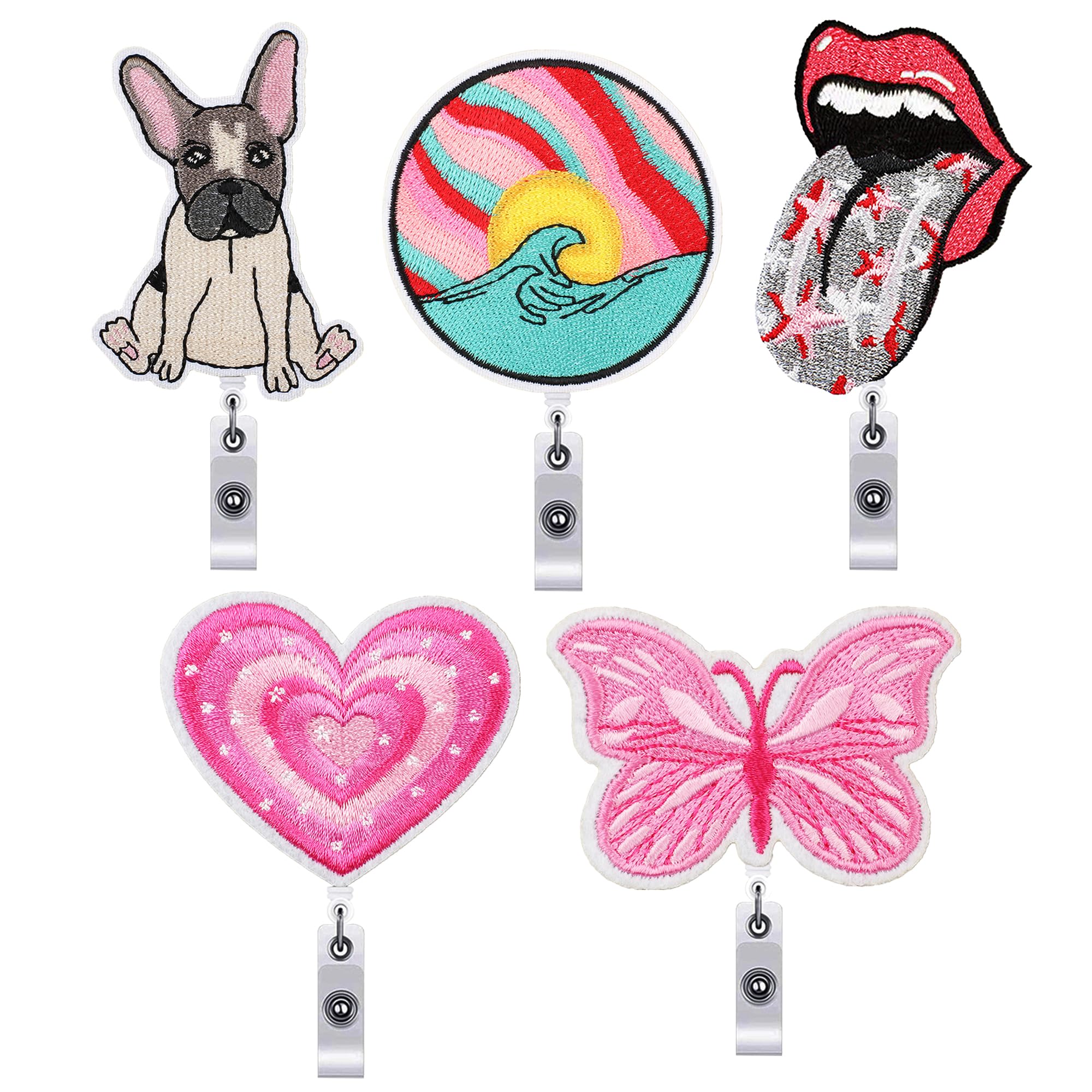 Woohome 5 Pack Badge Reel Holder, Retractable Badge Holder with Alligator Clip for Teacher Student, Volunteer, Doctor, Security Guard