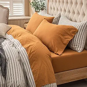 PURE ERA Jersey Knit 3pcs Bed Sheet Set 100% T-Shirt Heather Cotton Super Soft Comfy Breathable Fits Mattress Up to 20" Extra Deep Pocket (Solid Burnt Orange, Twin XL)