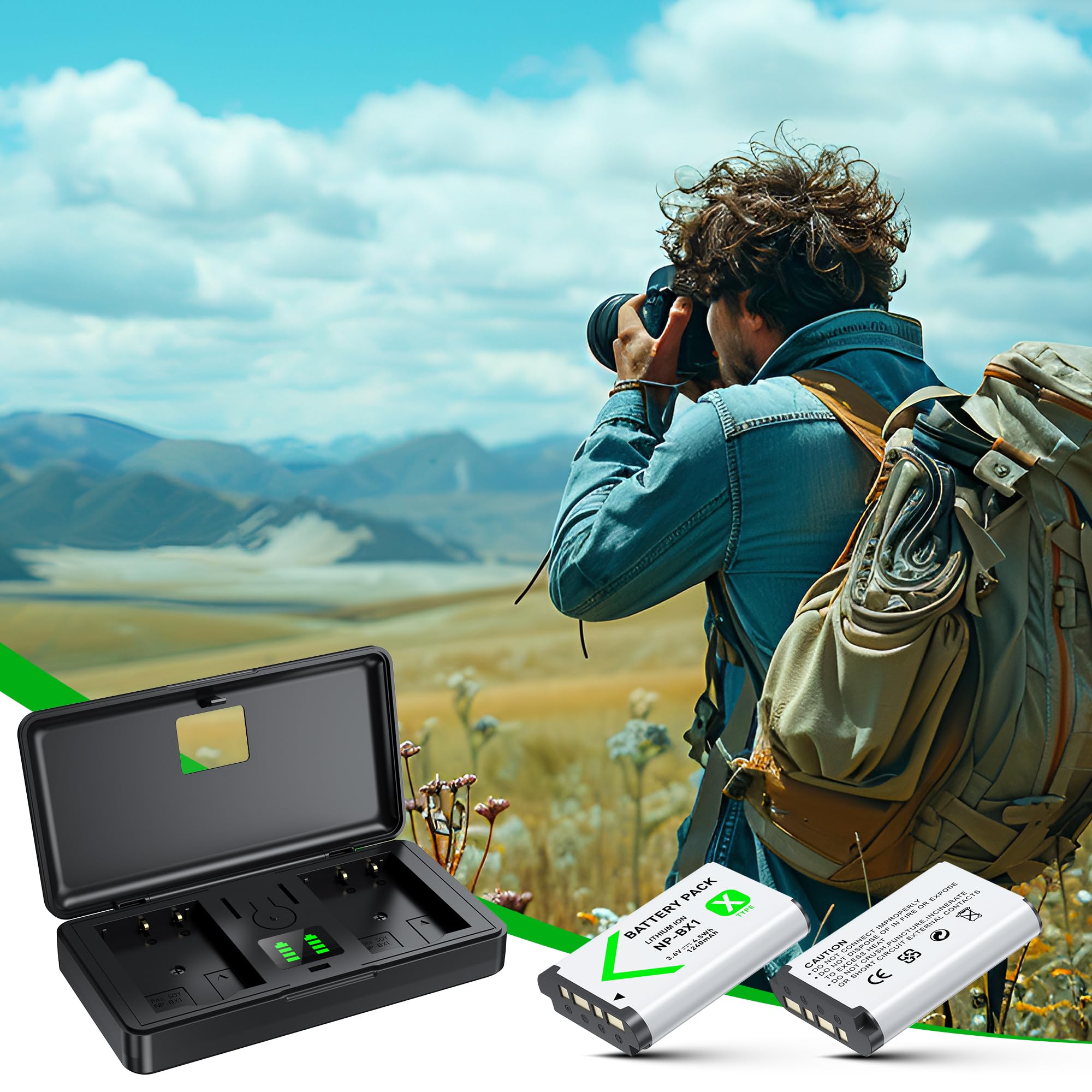 NOPWOK Lot De 2 Batteries NP-BX1 + Chargeur 2 Canaux Pour Sony ZV-1, RX100, HDR-AS - 1240mAh