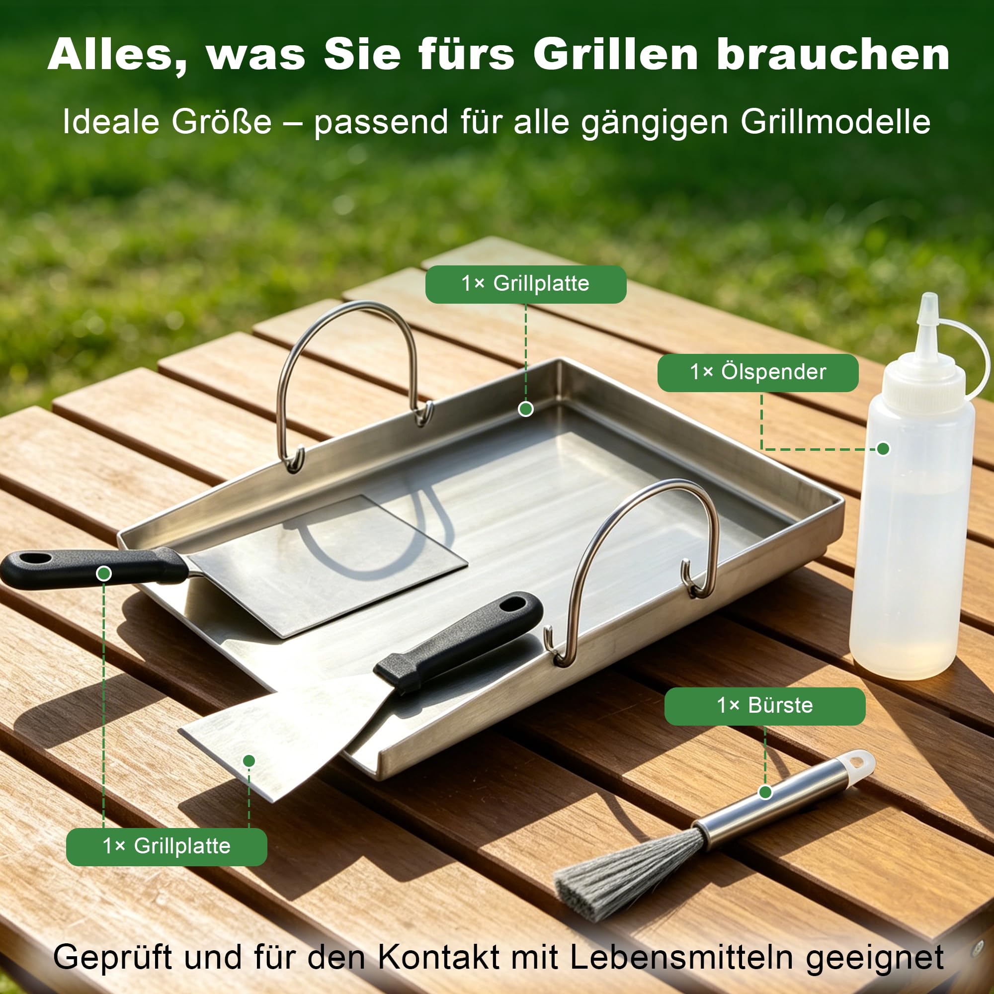 Piastra per Barbecue Plancha 40x30 cm Acciaio Inox 4mm Set 5pz