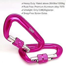 Outmate 12kN 3.2x2 Heavy-Duty Carabiner Clips - Durable, Lightweight Aluminum Alloy Carabiners for Hiking, Camping, Keychains, Dog Leashes, Hammocks & More(Screw gate,2 Pink)