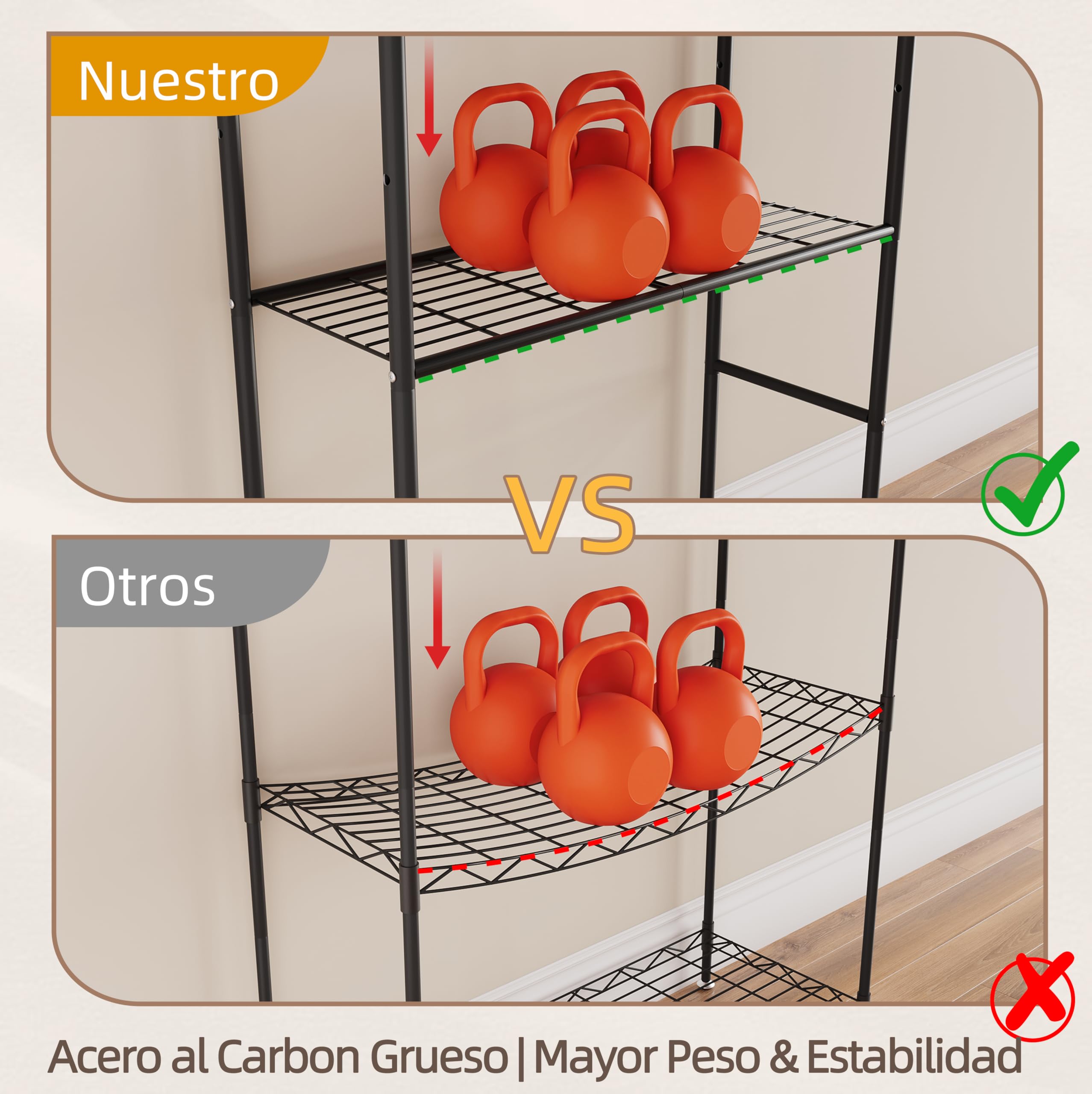 NETEL estanterias almacenaje Cocina de 3 baldas，estanteria Metalica,Altura de los estantes Regulable,Storage Shelves con 4 Ganchos,84 × 32 × 182 cm (L × An × Al)，Negro