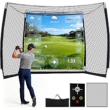 Golf Practice Hitting Net with HD Simulator Screen and Target Cloth, 10x8 FT Golf Driving Net for Indoor, Outdoor, Backyard and Garage with Impact Resistance and Ball Return