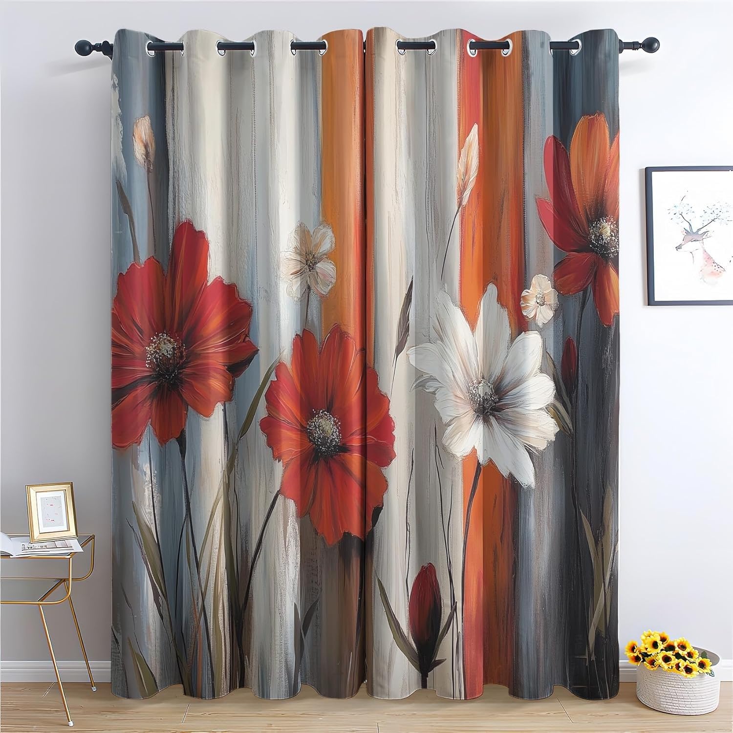 Nieprzezroczyste zasłony do sypialni, zasłona termiczna z oczkami, zestaw 2 sztuk, wys. 250 x szer. 140 cm, kwiaty, zasłony zaciemniające, zasłony chroniące przed hałasem