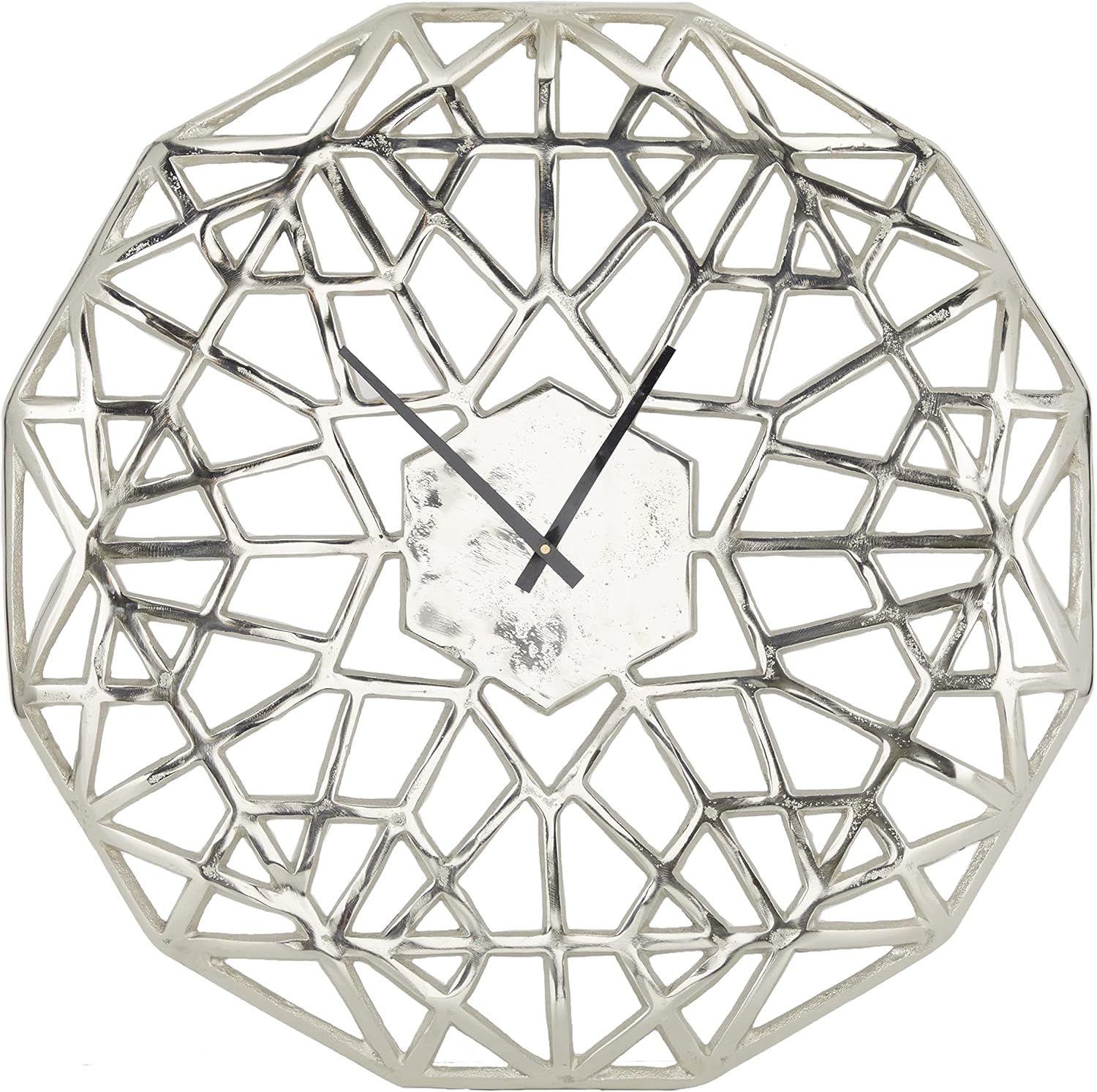 Silver Geometric Cut-Out Aluminum Round Wall Clock, 24"