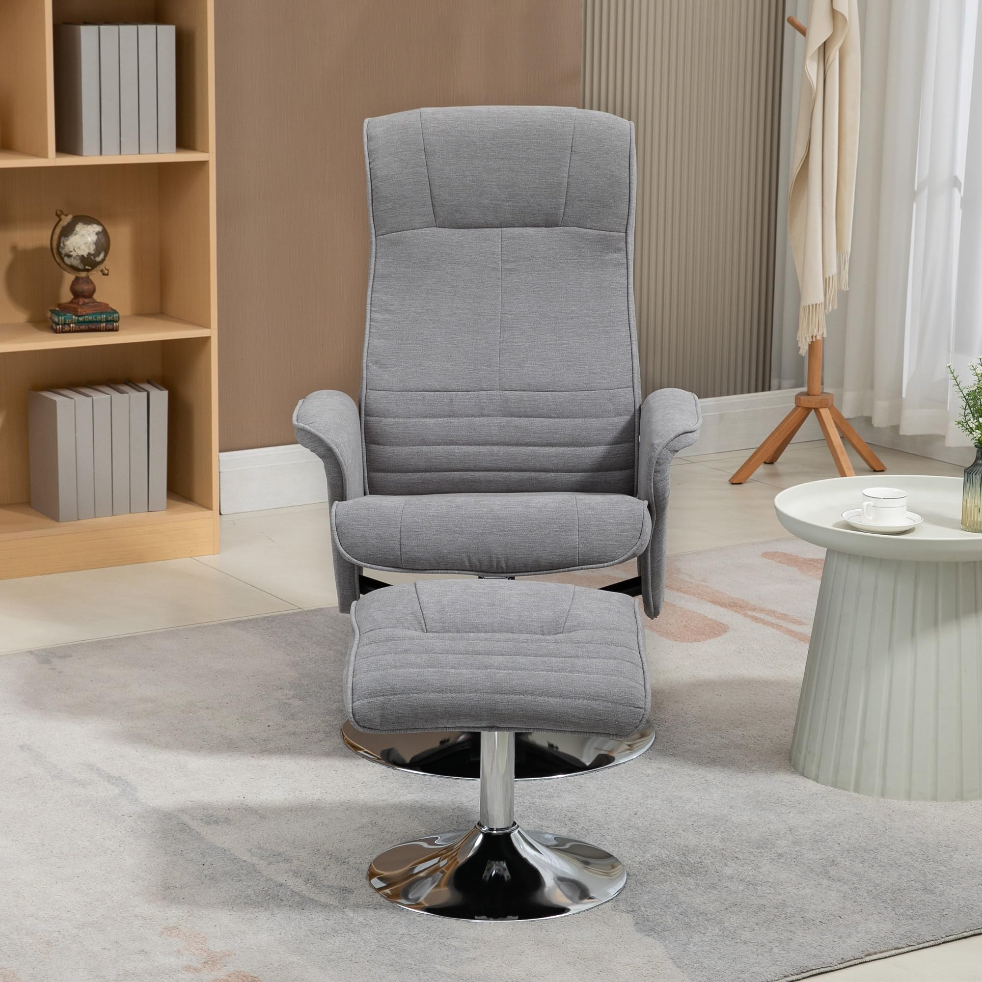HOMCOM Fauteuil Relax, Fauteuil de Relaxation inclinable 135°, pivotant 360° avec Repose-Pieds, revêtement Tissu pour Salon, Chambre, Bureau, jusqu'à 150 kg, Gris