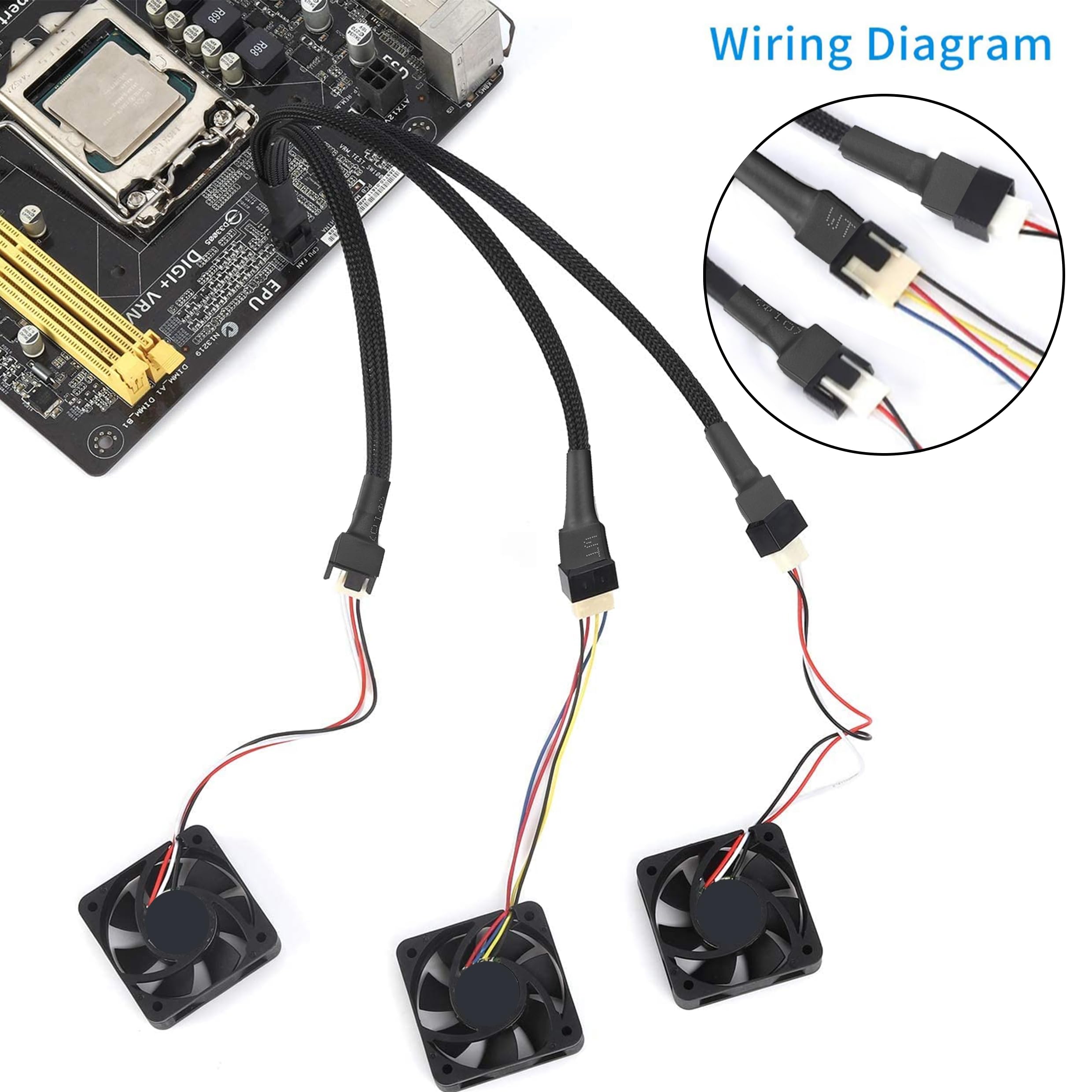 PWM Lüfter Splitter Kabel 10 Zoll Schwarz 3 Wege 4 Pin PC Lüfter Verlängerungskabel CA PWM Lüfterverlängerungskabel für Computer ATX Gehäuse 4-Pin/3-Pin Cooling Fan Cable