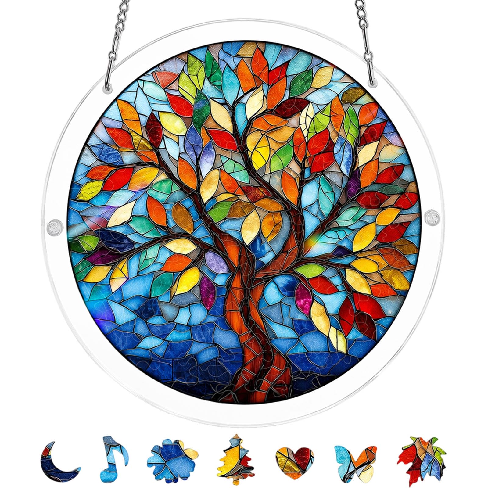 Acrylic Jigsaw Suncatcher for Windows, Vivid Tree Pattern Sun Catchers for Windows, Tree of Radiant Glass Puzzle, Sun Catchers for Windows, Mindful Crafting and Home Decoration Enhancement