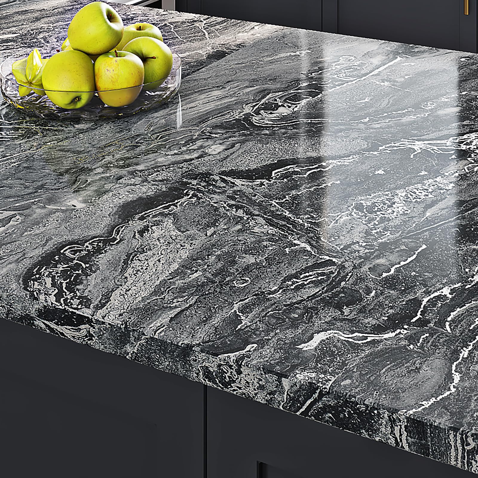 Livelynine 15.8x394 Black Marble Peel and Stick Countertop Covers Black Contact Paper Countertops Waterproof Counter Top Vinyl Wrap Kitchen Wallpaper