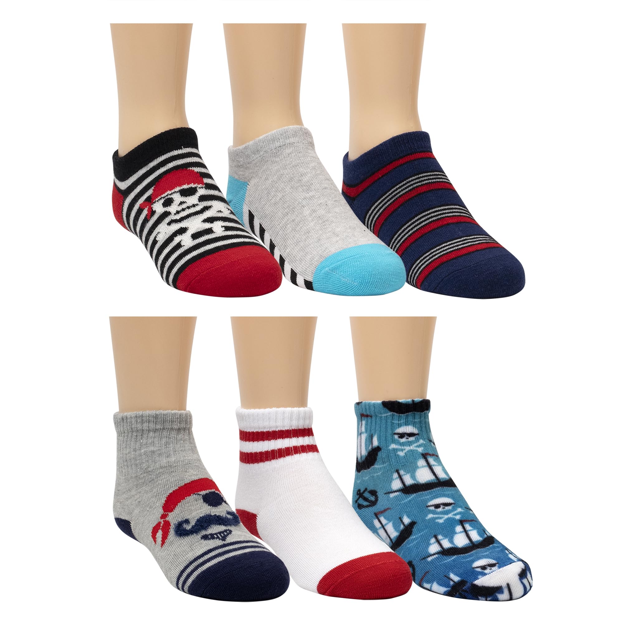 Stride RiteBoys 6 Pair Pack Super Soft Cotton Blend Novelty No Show Ankle Crew Multicolor Sneaker Socks