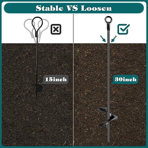 Miniatura 4 de Juego de 6 anclajes de anclaje de tierra de 30 pulgadas, hoja en espiral, anclajes de cobertizo, estacas de viento para remolques, refugios, tiendas