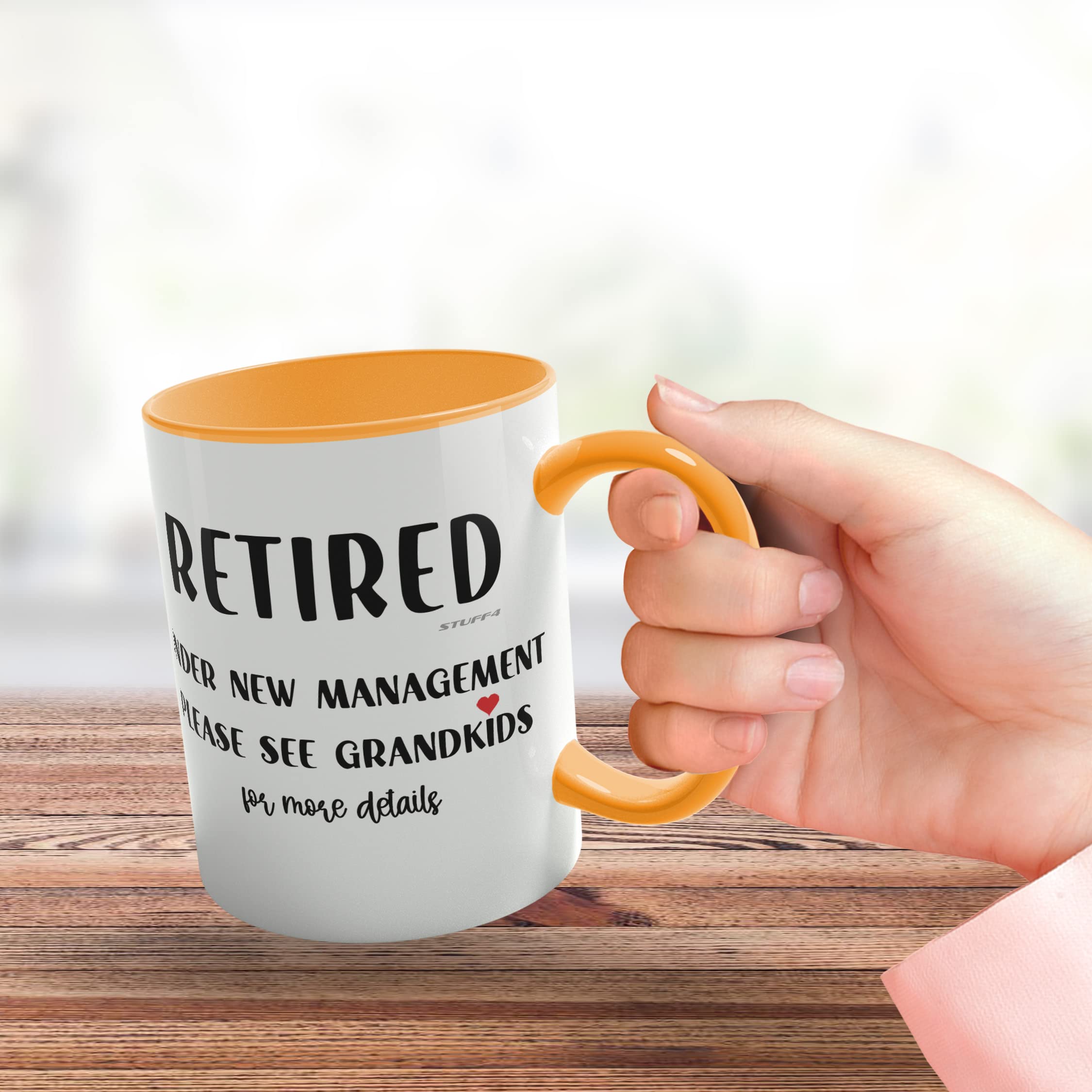 Stuff4 Funny Retirement Mugs, Under New Management, 11oz Yellow Ceramic Coffee Mugs - Image 3