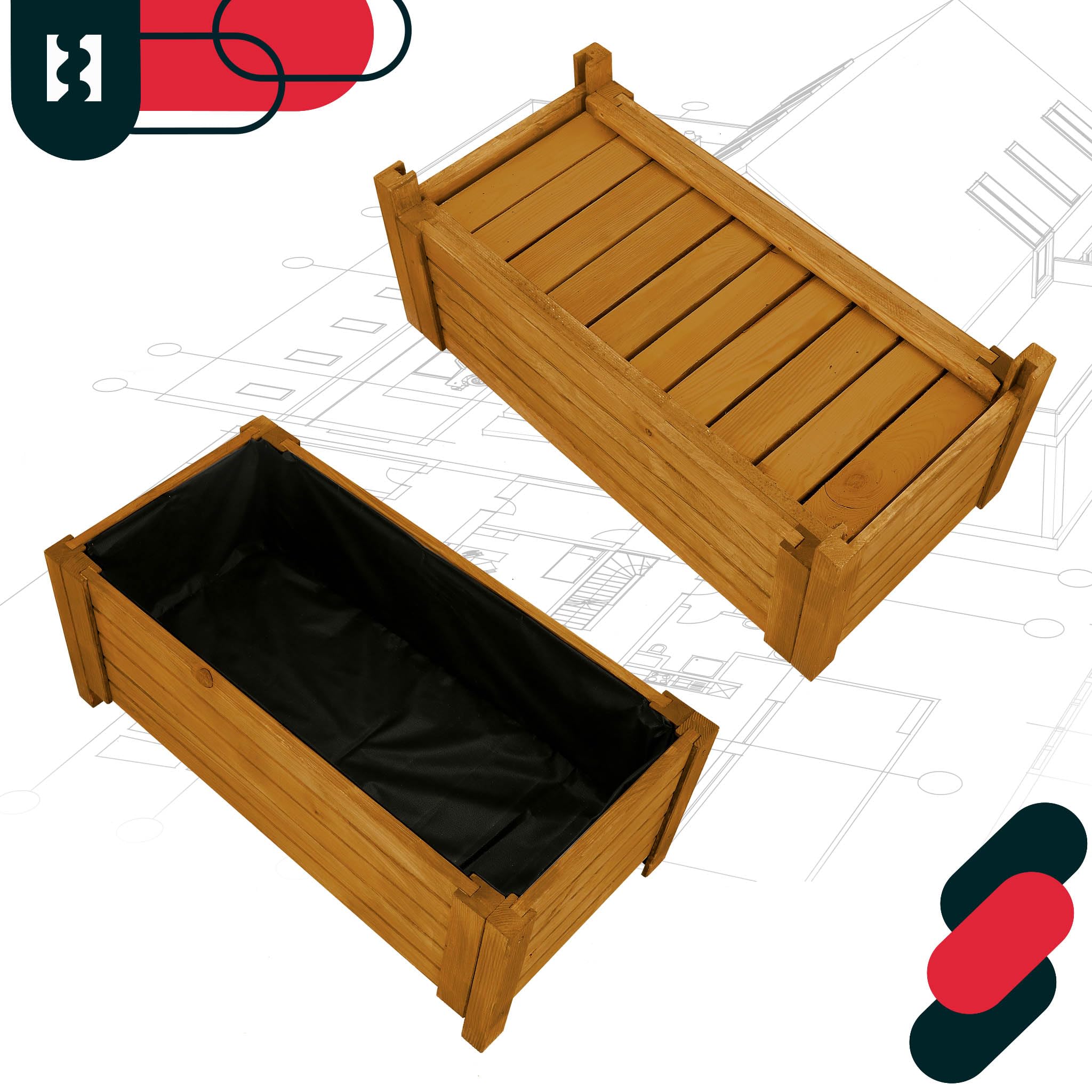 KOTARBAU® Jardinière Extérieur - Bois de Pin Imprégné - 79 x 39 x 30 cm - Chêne - Jardiniere sur Pieds - Bac à Fleurs Rectangulaire - Grande Capacité - avec Toile Anti-Mauvaises Herbes