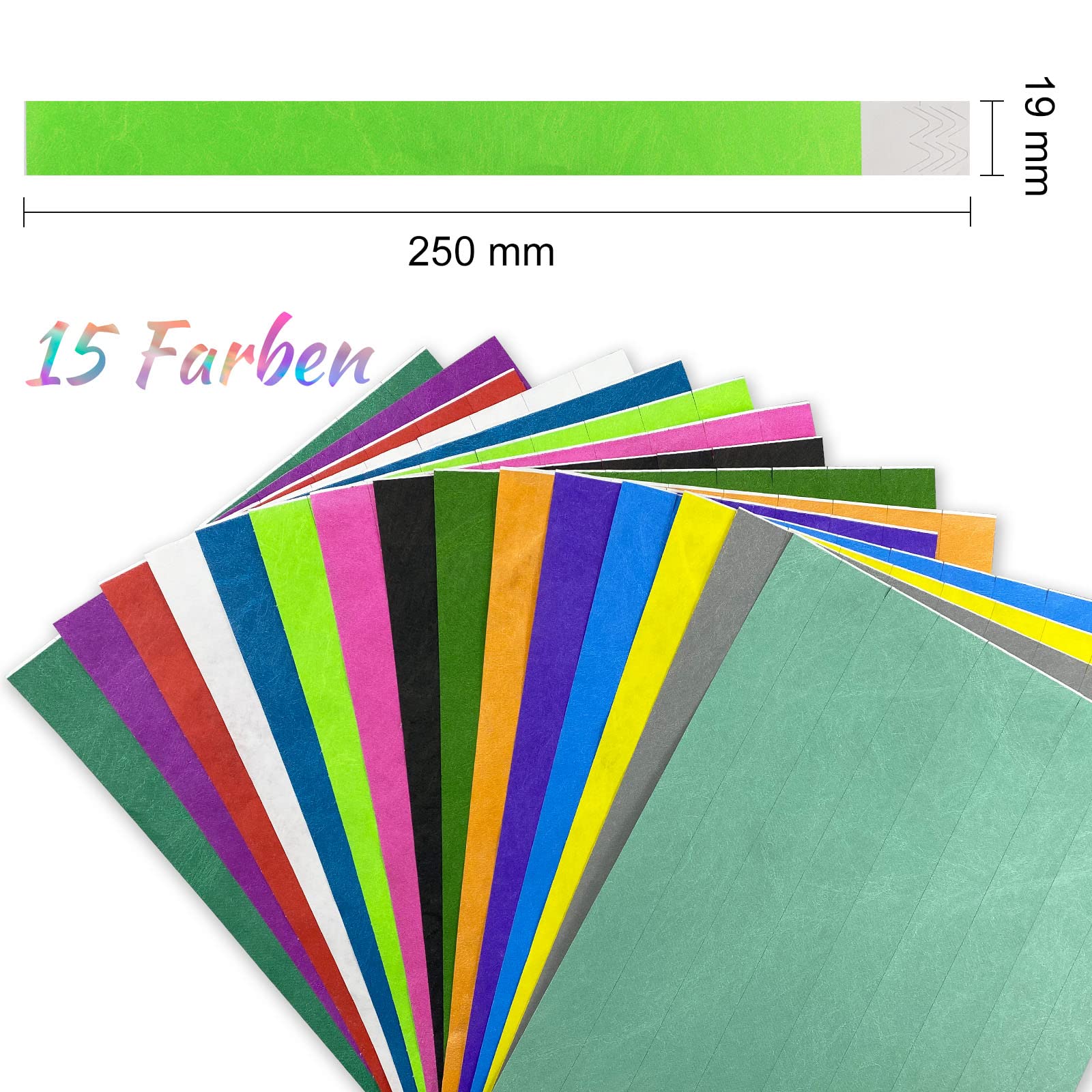 150 sztuk wodoodpornych opasek na imprezę, 15 kolorów, taśmy festiwalowe, 19 × 250 mm, wodoszczelne, papierowe, do klubu, na imprezę, festiwal, do parku wodnego