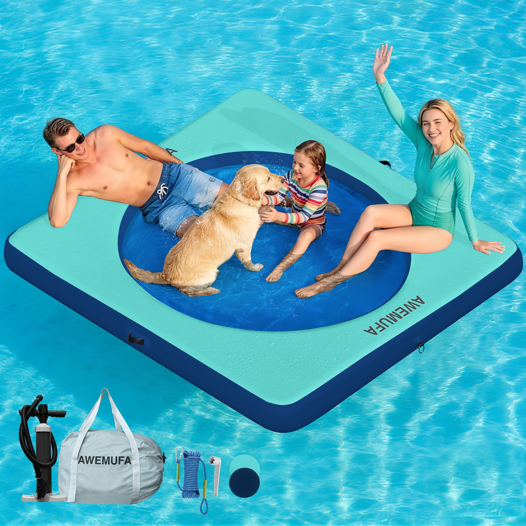 AWEMUFA Inflatable Dock Platform with Mesh Floating Water Hammock Lake Floats Island Raft Tannning Pool Lounger Water Mat for Family Party Pool Beach Ocean product thumbnail 2