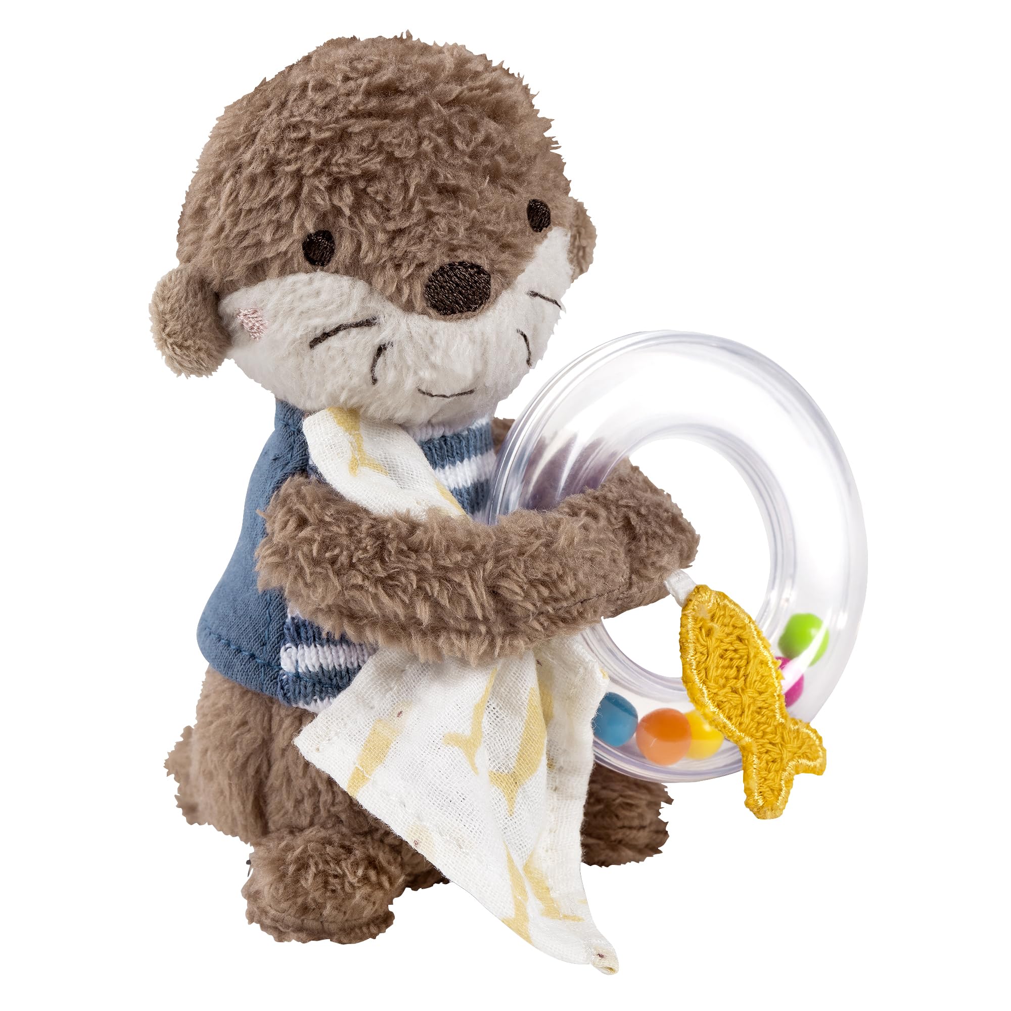 Fehn Rasselring Otter – Greifling zum Rasseln, Fühlen, Spielen mit kuschelweichem Stoff-Tier – ein treuer Begleiter für Babys und Kleinkinder ab 0+ Monaten