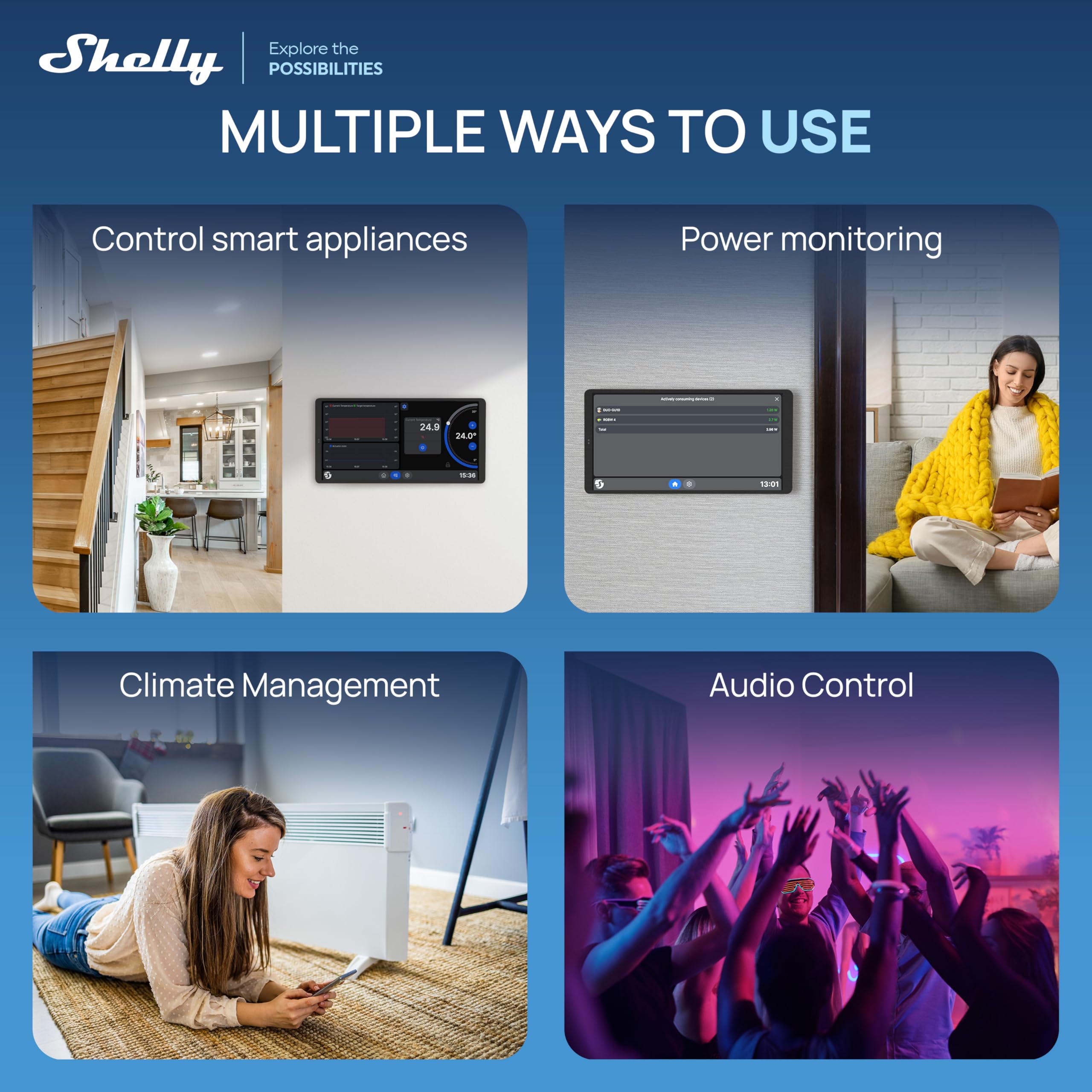 Shelly Wall Display X2i Argent - Panneau de commande Domotique, Wi-Fi et Bluetooth, Commutateur dispositifs connectés et scènes, Écran tactile 6.9”, Haut-parleur, Relais 5A, Shelly app, Home Assistant