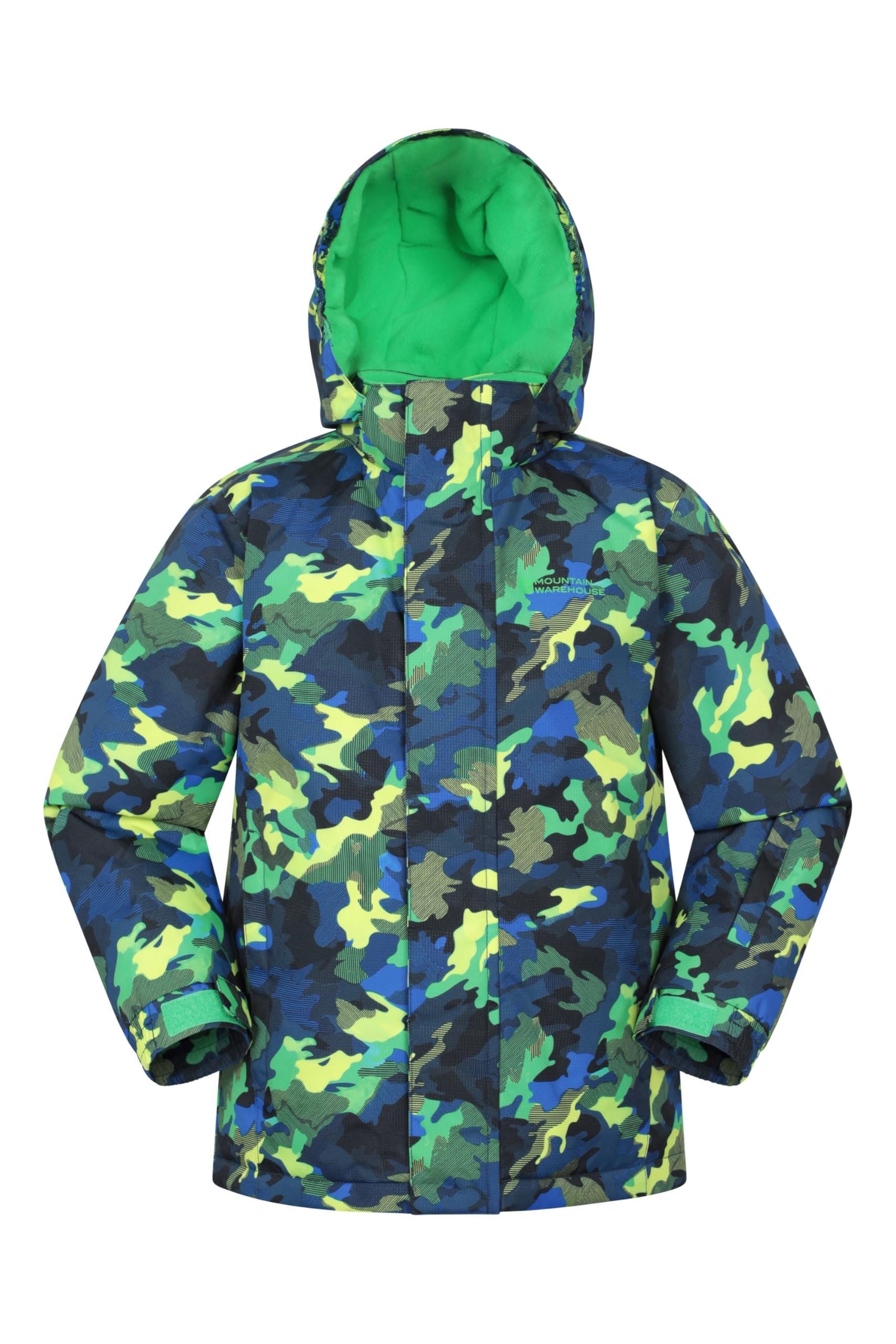 Mountain Warehouse Bright Green Mogal Printed Kids Waterproof Ski Jacket - Zipped Pockets, Detachable Hood, Snowskirt -Best For Snowboarding, Winter Sports Kids Size 5-6 Years