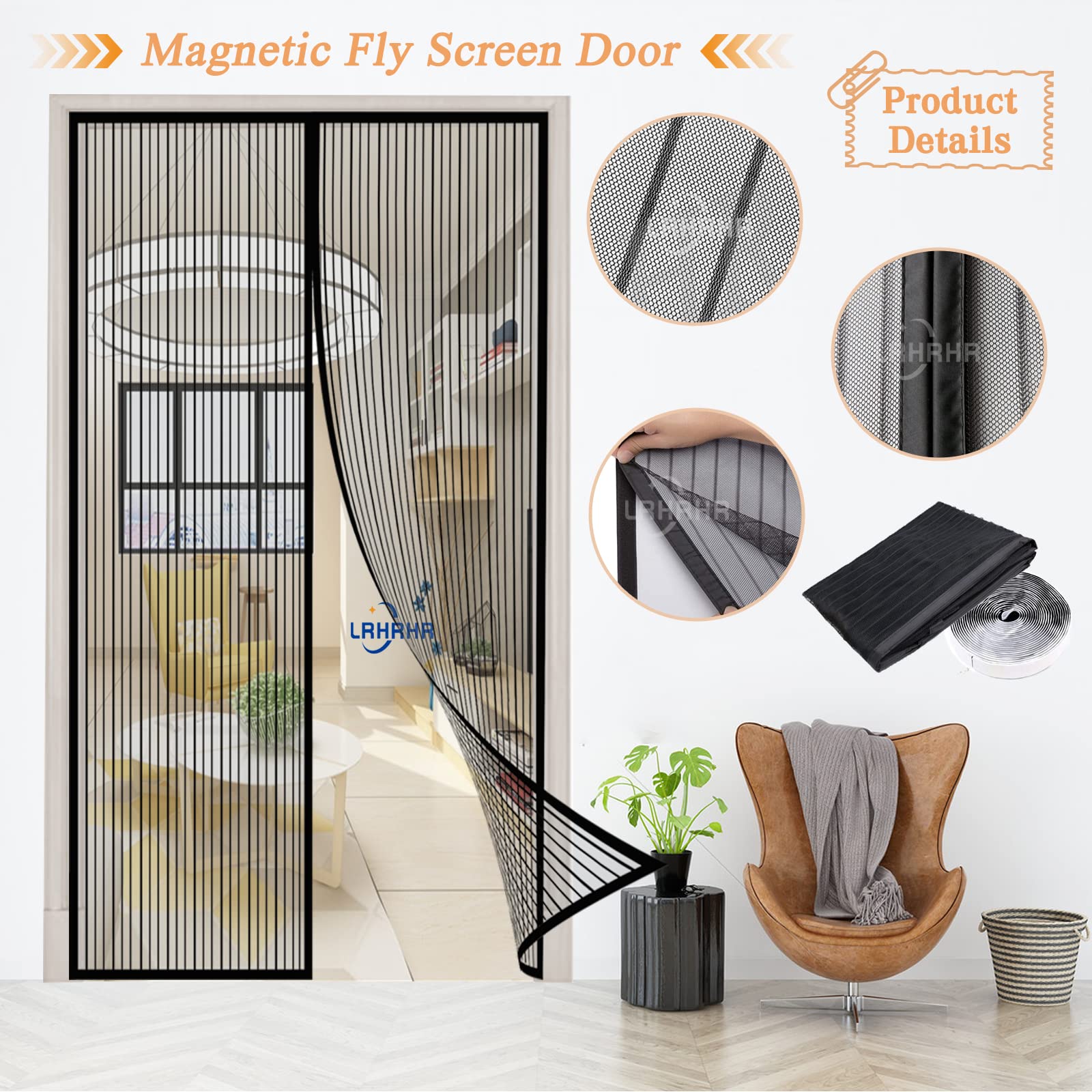 Magnet Fliegengitter Tür, Insektenschutz Balkontür Auto Schließen Magnetische Adsorption, ohne Bohren, für Balkon Wohnzimmer Türen-Black-A|| 110x230cm(43x90inch)