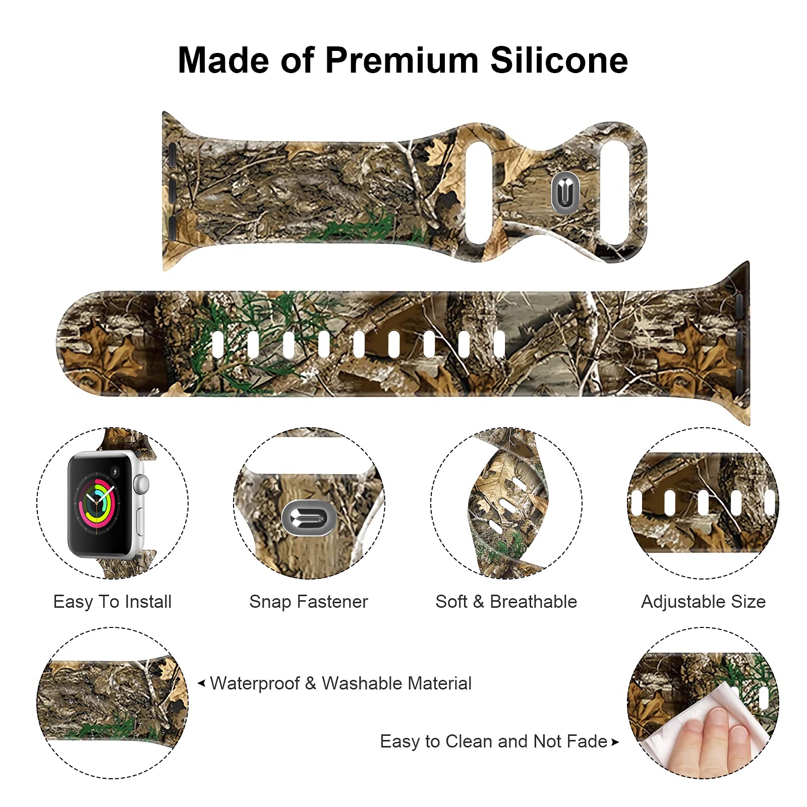 BXXTPK Camo Camouflage Fall Hunting Sykel Compatible with Apple Watch Band 38mm 40mm Soft Silicone Wristbands for iWatch Series 6/5/4/3/2/1/SE Replacement Strap for Women Men