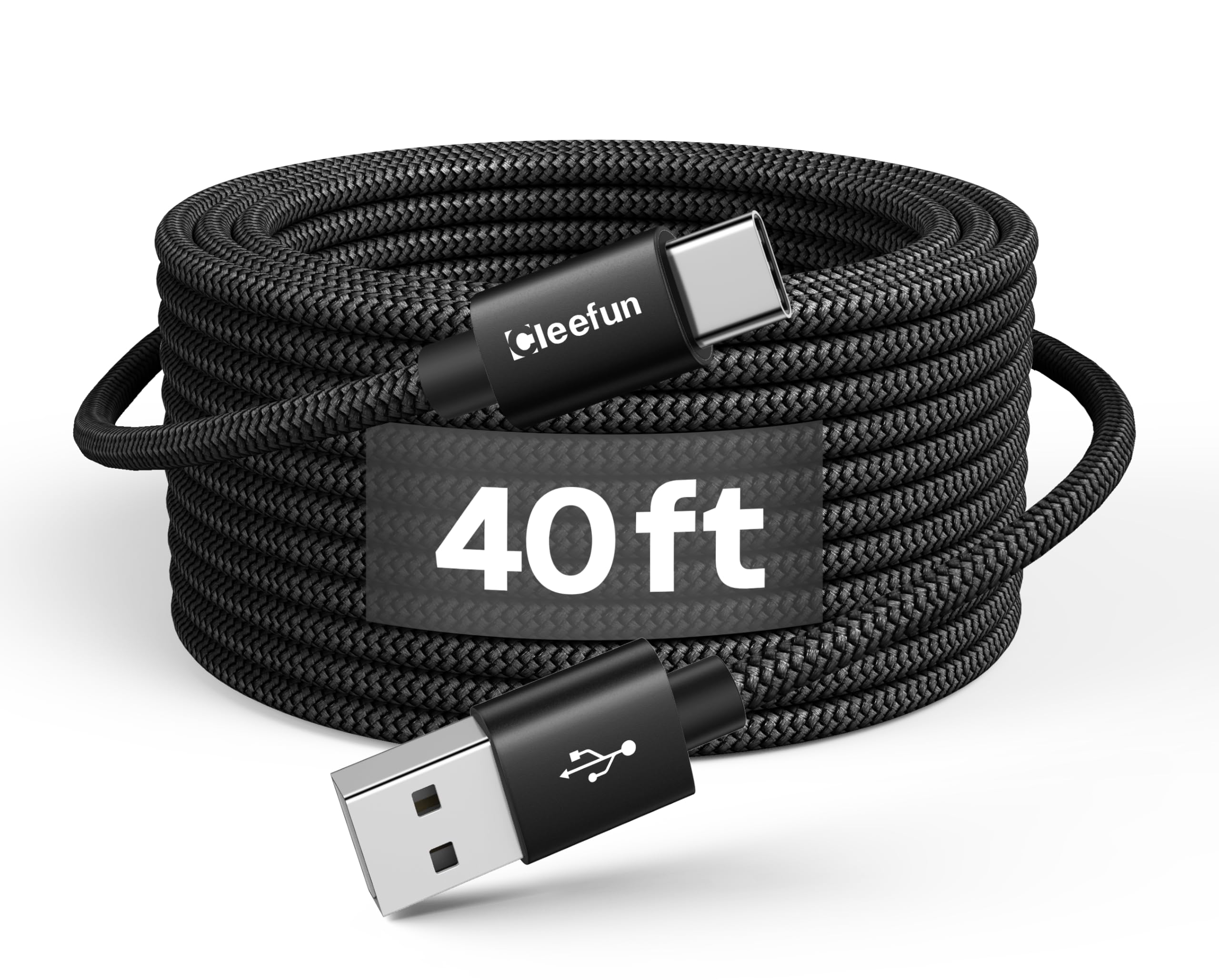 CLEEFUN Extra Long USB-C Charging Cable 40ft, USB to USBC - 40 Foot Type C Power Cord (Only Charge) for iPhone 16 15 Series, Samsung Galaxy Series and Other USB-C Devices - Nylon Braided