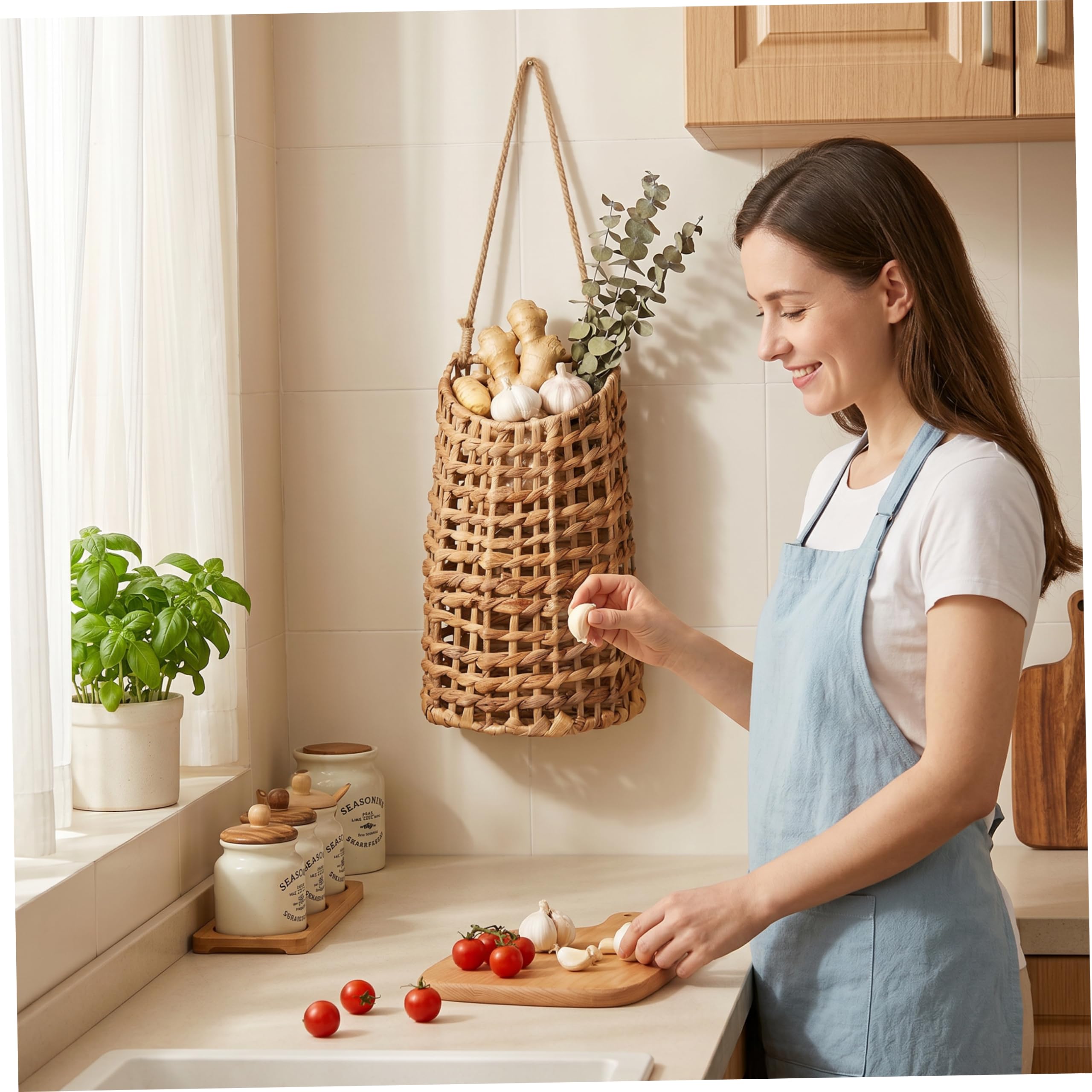 Cestino da appendere per porta d'ingresso cestino da appendere in vimini naturale intrecciato a mano contenitore in vimini per cucina giardino o ingresso 5, 71 * 3, 54 * 12, 01 pollici