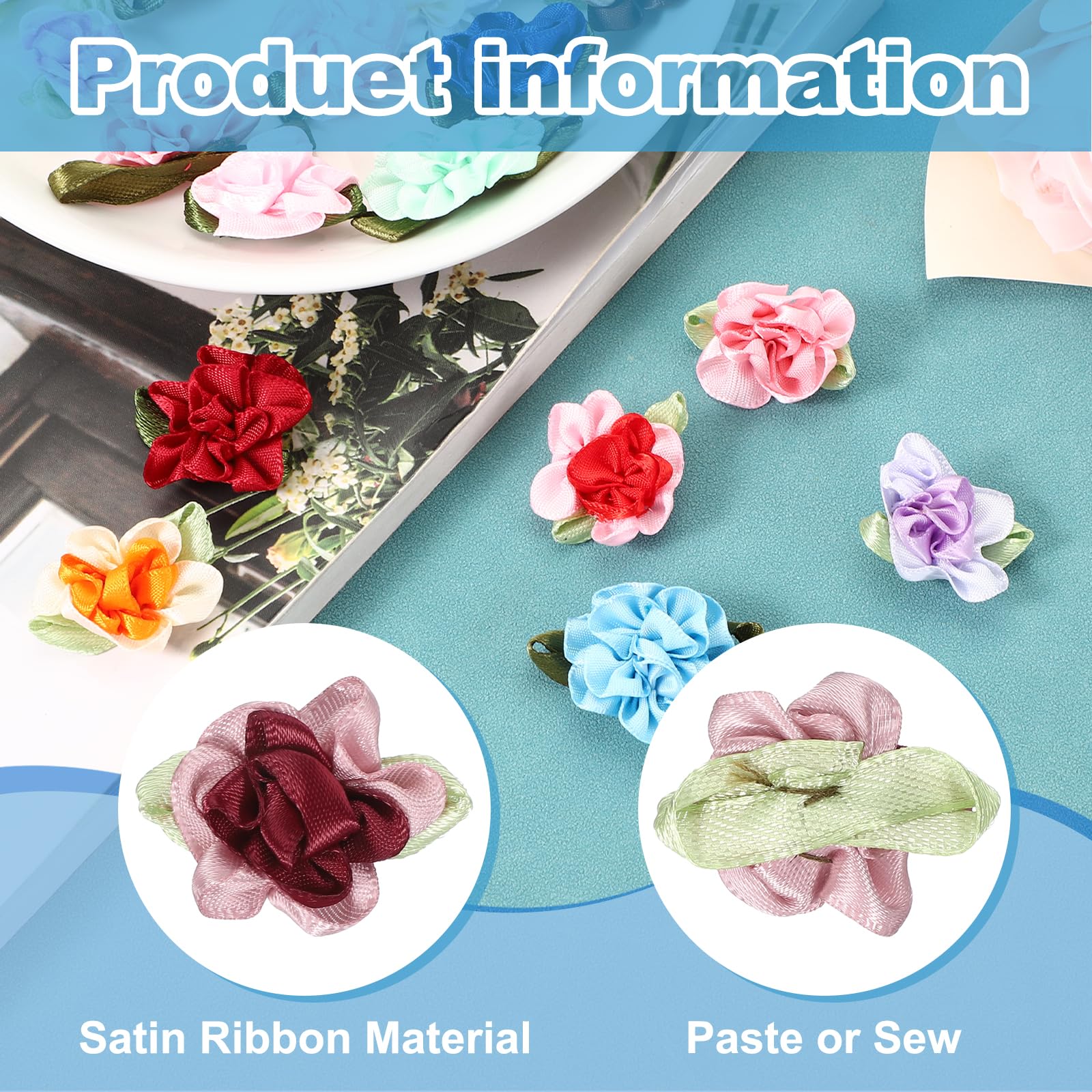 PATIKIL 1 Inch Ribbon Flowers Bows for Crafts 20 Pack Mini Satin Roses Flowers Small Fabric Flower Heads DIY Sewing Appliques for Gift Wedding Bride Ornament Burgundy/Dark Pink - Image 3