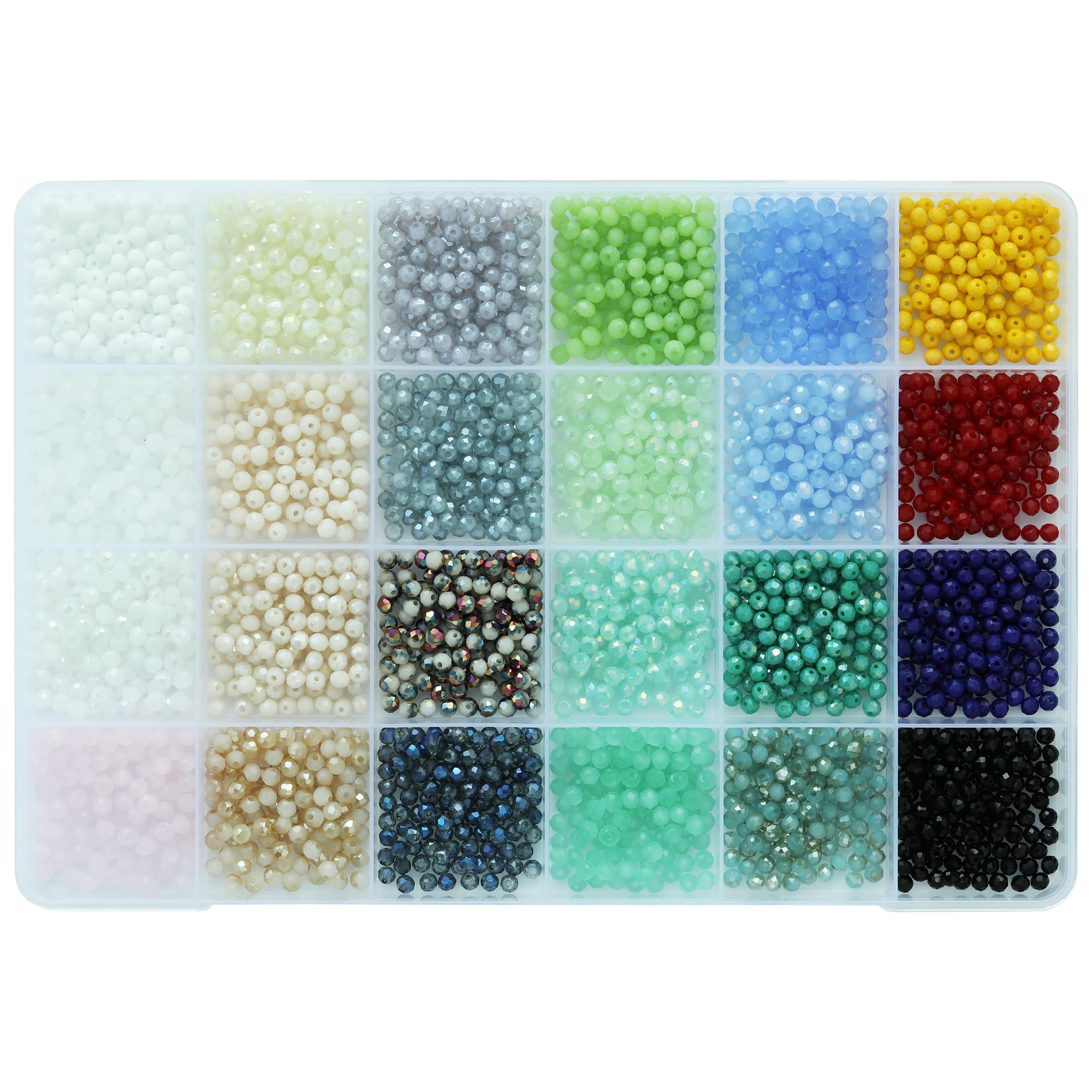 Bala&Fillic 3mm Glass Briolette and Rondelle Crystal Beads - Opaque Color Assorted 24 Colors with Container Box (Total 2400pcs) - Image 2