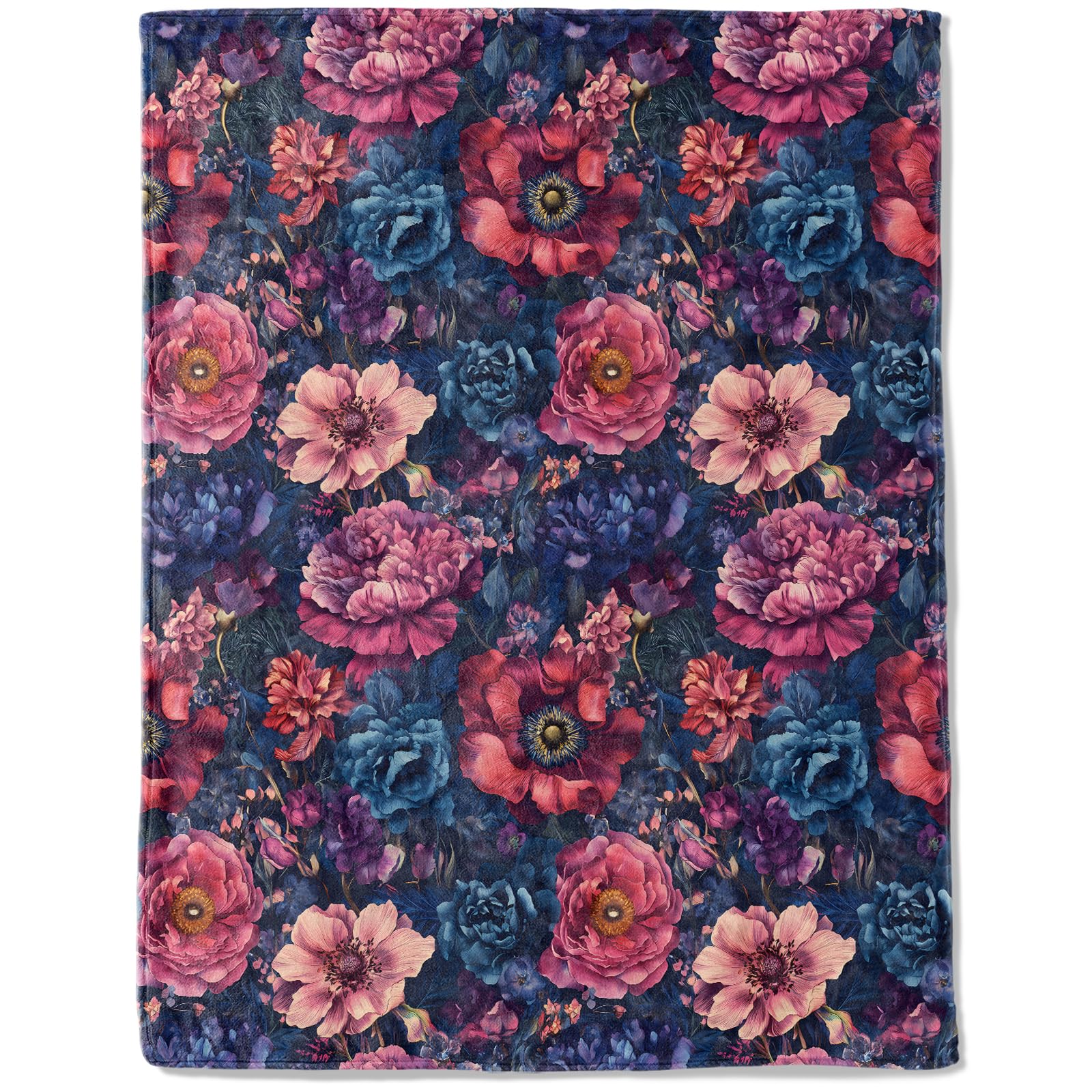 ainori Vintage Floral Flannel Blanket - Lightweight Soft Cozy Unique Gifts Blankets for Flower Lovers,Kids,Adult,Women,Elegant Dark Throw,Home Room