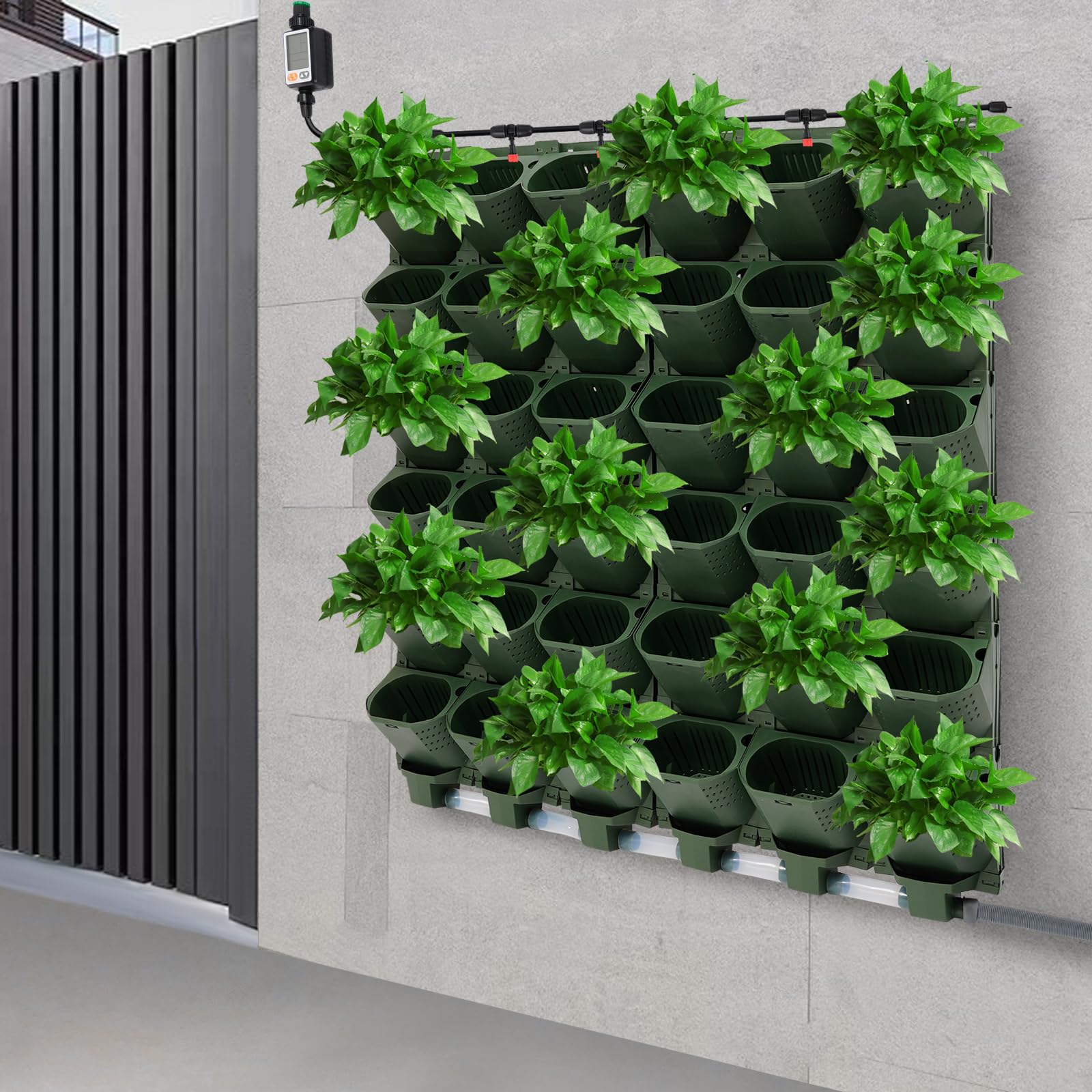 Macetero vertical colgante de pared con sistema de riego automático, 36 bolsillos, pared vertical para jardín, terraza (verde)