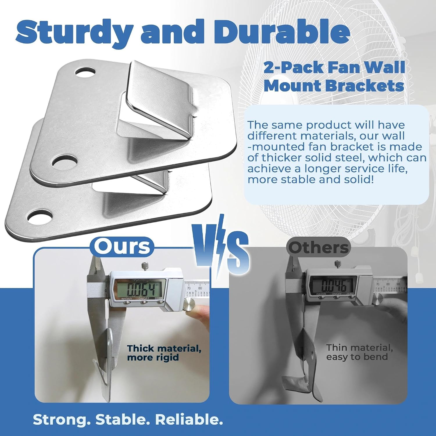 2-Set Heavy Duty Wall Fan Mounting Bracket - Solid Steel, with Fastening Screws, Oscillation Fans Hidden Holder
