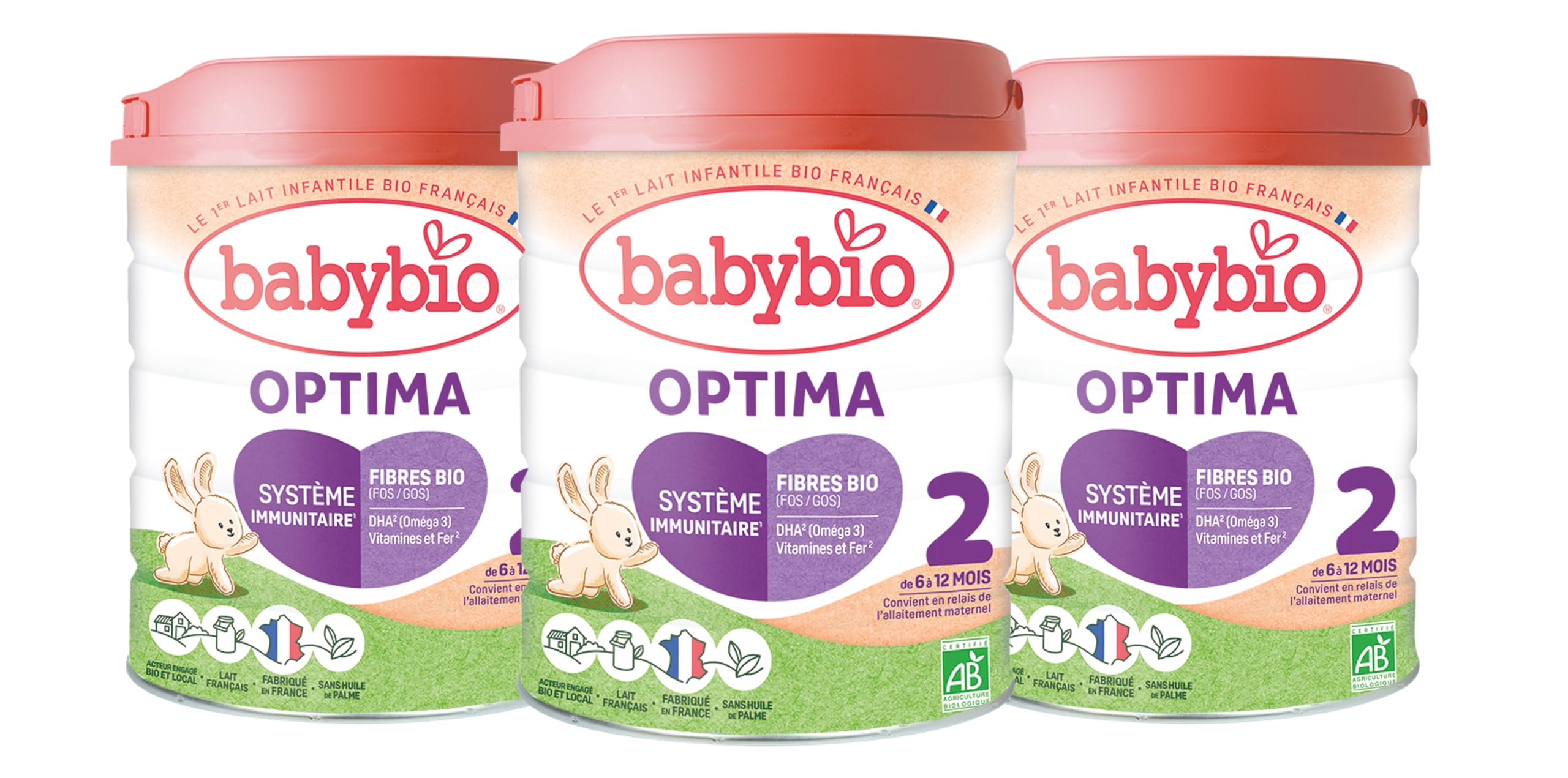 Babybio - Lait Infantile - Optima 2ème Âge avec Fibres - 800g - dès 6 Mois - BIO - Fabriqué en France - Sans Huile de Palme - Lot de 3