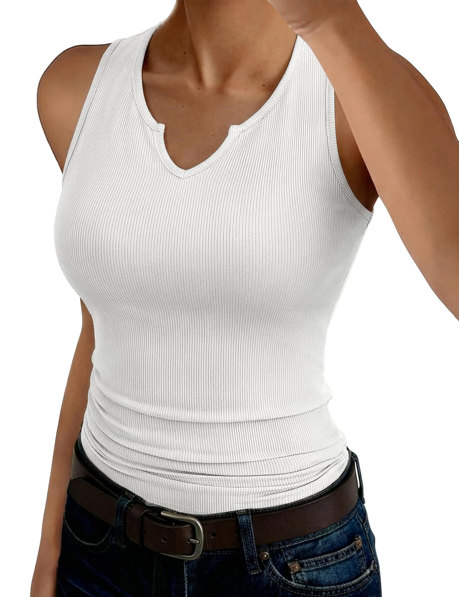 Aottori Tank Top Damen V-Ausschnitt Oberteile Sommer Slim Fit Tanktop Gerippt Sexy Eng Tops Elegant Stretch Basic Shirt Ärmellos Casual Einfarbig
