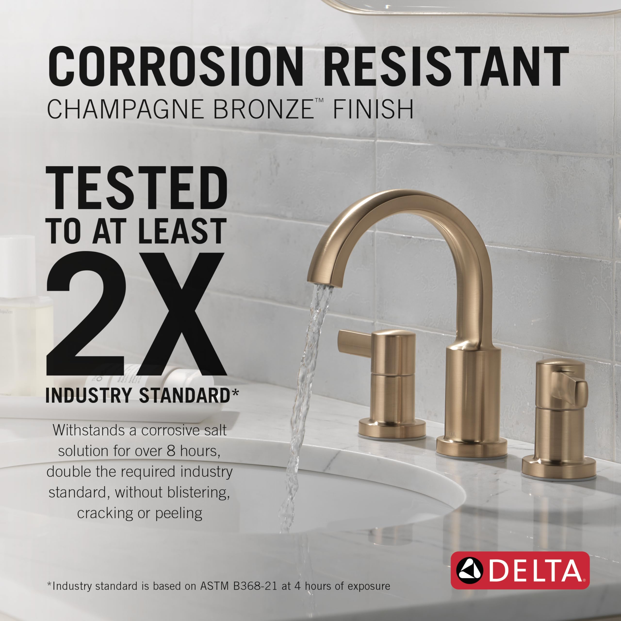 Delta Albion 3 Hole Bathroom Faucet, Gold Bathroom Sink Faucet, 2 Handle Bathroom Faucet, Bath Faucet, Metal Push-Pop Drain Assembly, 1.2 Flow - Image 2