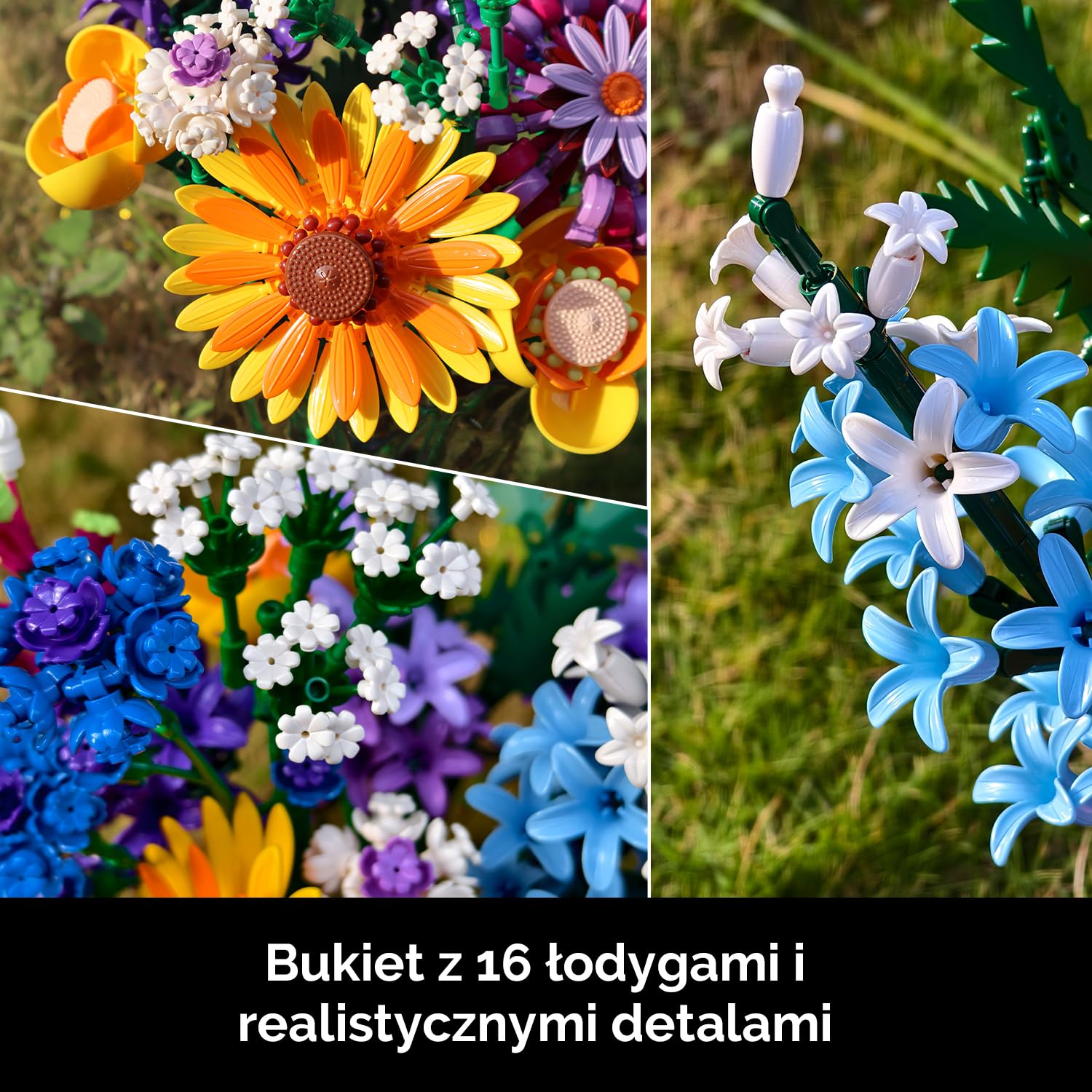 Klocki Kwiaty, 16 Dzikich Kwiatów Set Bukiet Klocków 1183 Elementów, Dekoracyjne Dalie, Chabry, Lawenda i Gerbery, Roślinna Dekoracja Wnętrz i Prezent dla Kobiet Mężczyzn Dzieci Dorosłych