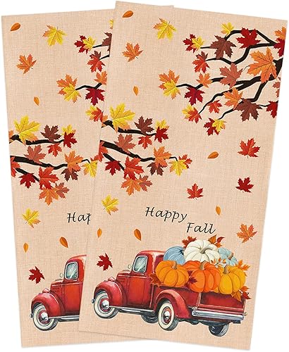 ZEREAA Paquete de 2 toallas de cocina otoñales, hojas de arce, calabazas, rojas, para cocina, ultra suaves, absorbentes, juego de toallas de cocina