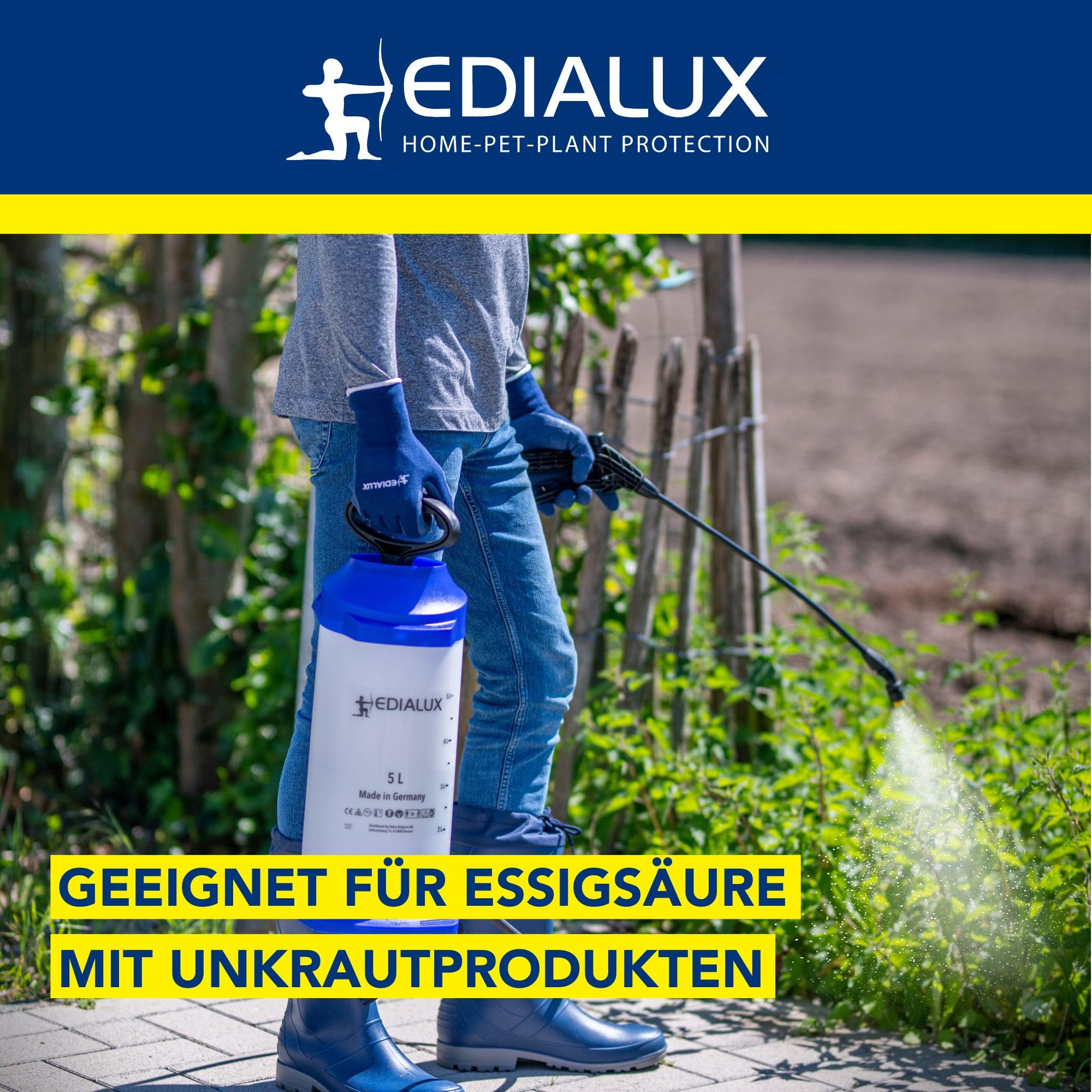 Edialux Drucksprüher 5L rückenspritze für gartenpflege und Reinigung, manuelles sprühgerät chemikalienbeständig universalsprüher für pflanzenschutz unkrautbekämpfung und mehr