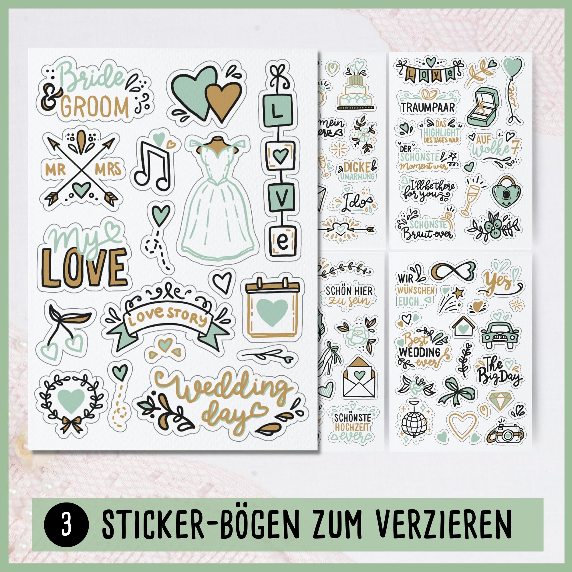 Fotospiel Hochzeit Set by snaPmee - 50+4 Fotoaufgaben, Fotobuch (Hardcover) mit Stift, 133 Sticker, 10 Tischaufsteller - als Gästebuch Alternative