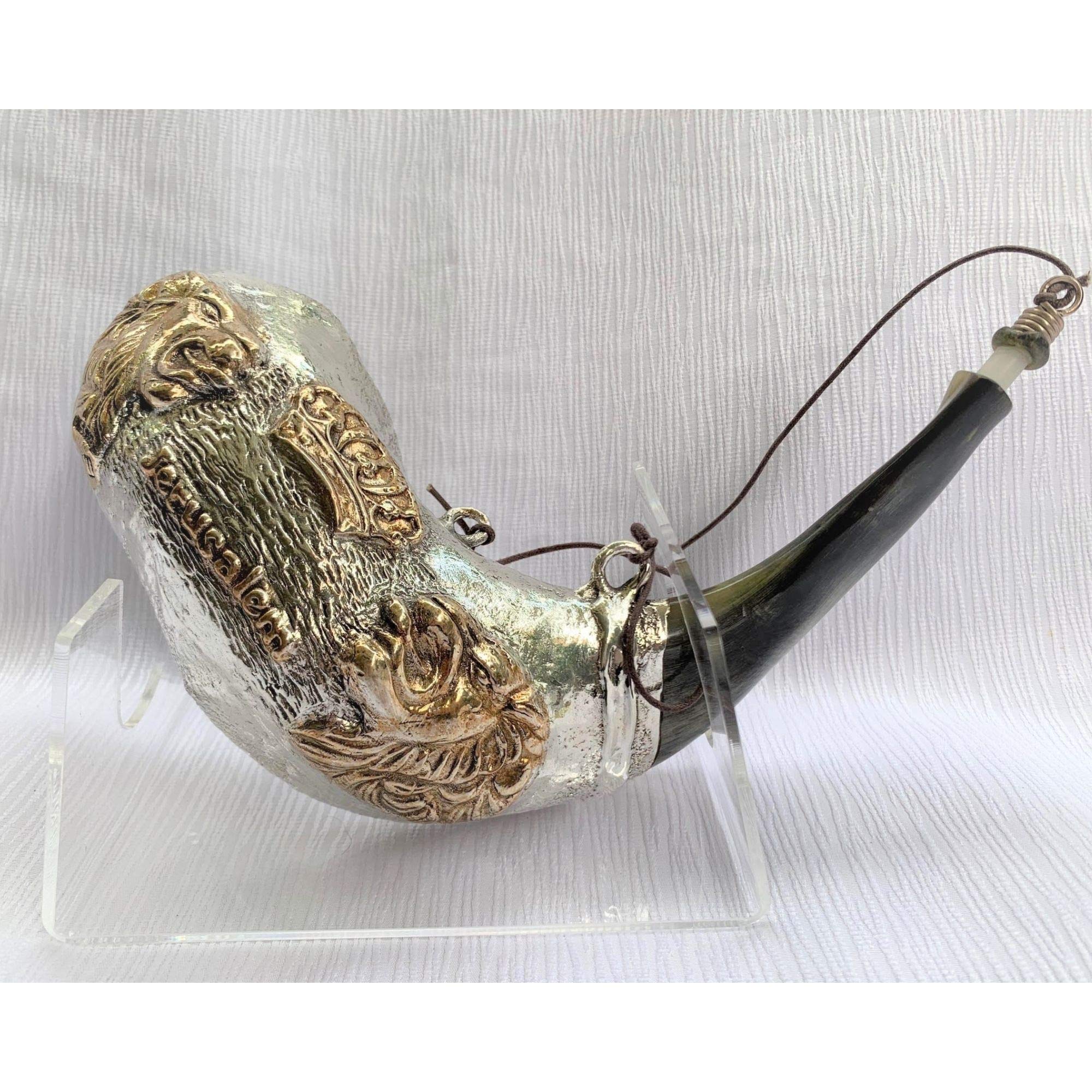 Wyprzedaż srebrny ram shofar 30 cm - 33 cm Mesjański lew Judy