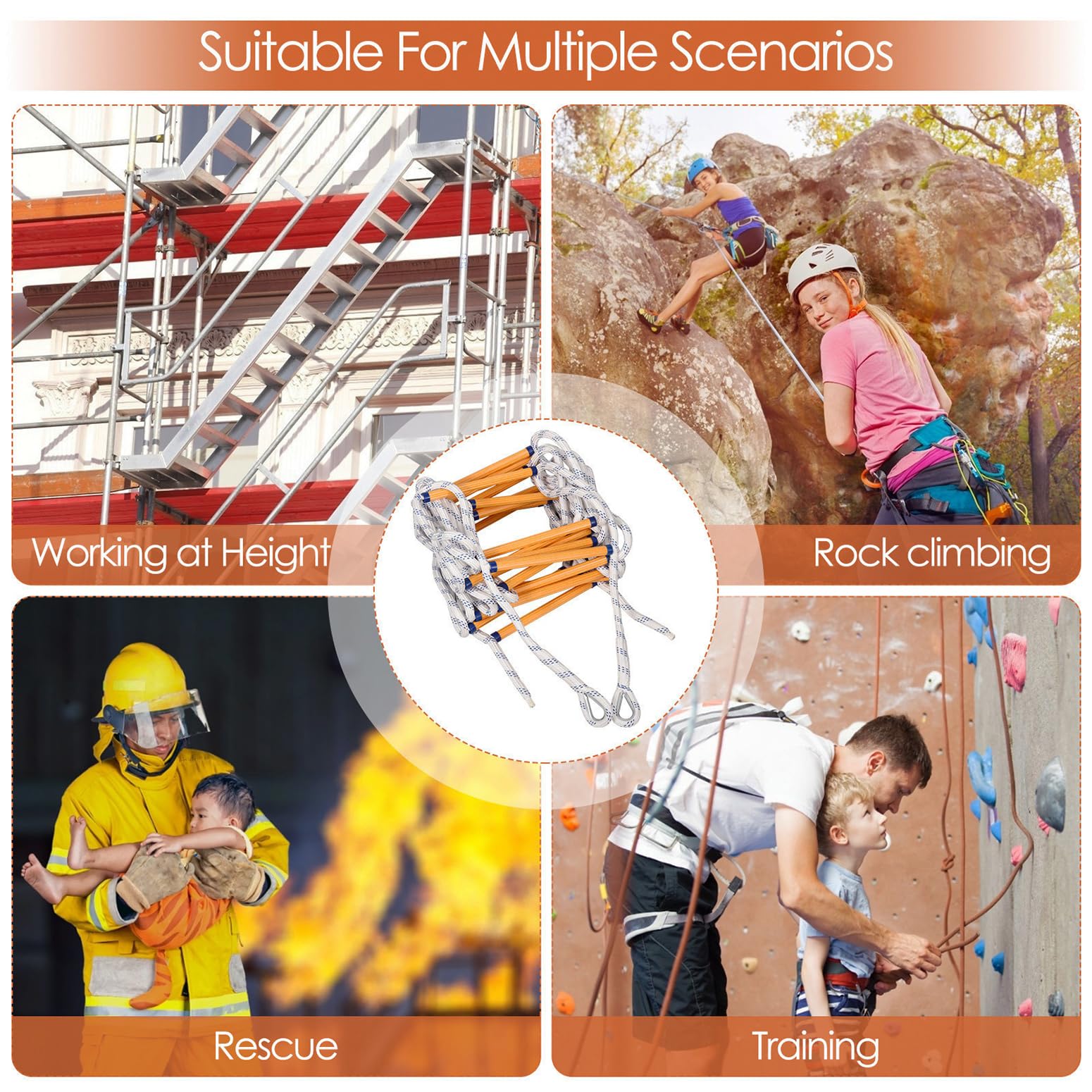 Strickleiter Feuerwehrleiter,Notfallleiter,Feuerwehr-Rettungsleiter,Tragbare Multifunktions,Sicherheitsleiter mit 2 Haken,Kleine Rettungsleiter für den Innen- und Außenbereich geeignet (10M 32.8FT)